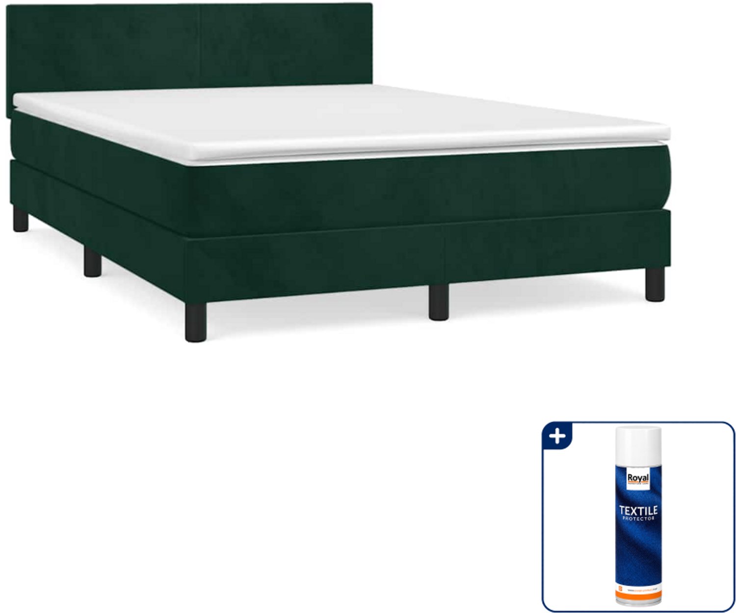 vidaXL boxspring met matras 140 x 190 cm - fluweel - donkergroen - Inclusief textielbeschermer 500 ml