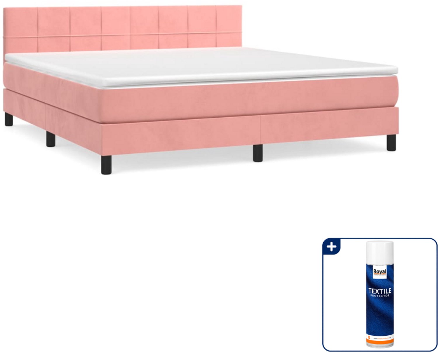 vidaXL boxspring met matras Kingsize - 180 x 200 cm - fluweel - roze - Inclusief textielbeschermer 500 ml
