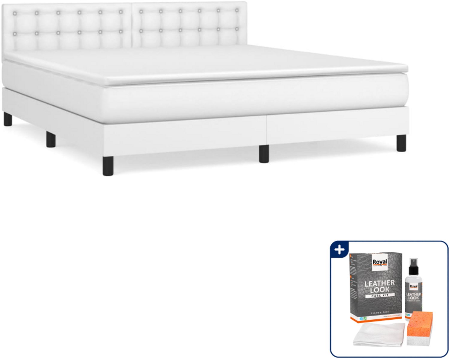 vidaXL boxspring met matras - Kingsize - 180 x 200 cm - wit - Inclusief onderhoudsset voor kunstleer 150 ml