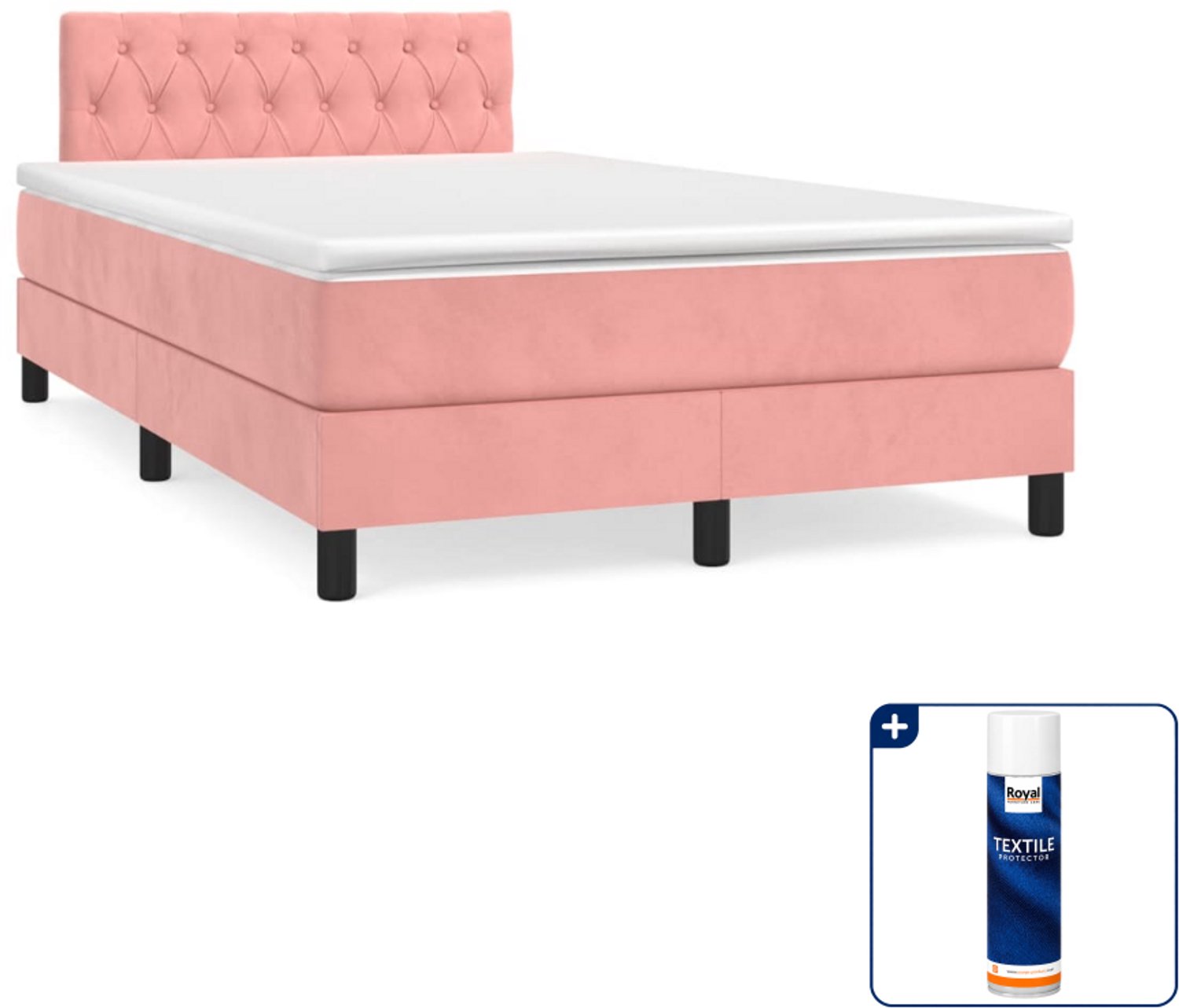vidaXL boxspring met matras 120 x 200 cm - fluweel - roze - Inclusief textielbeschermer 500 ml
