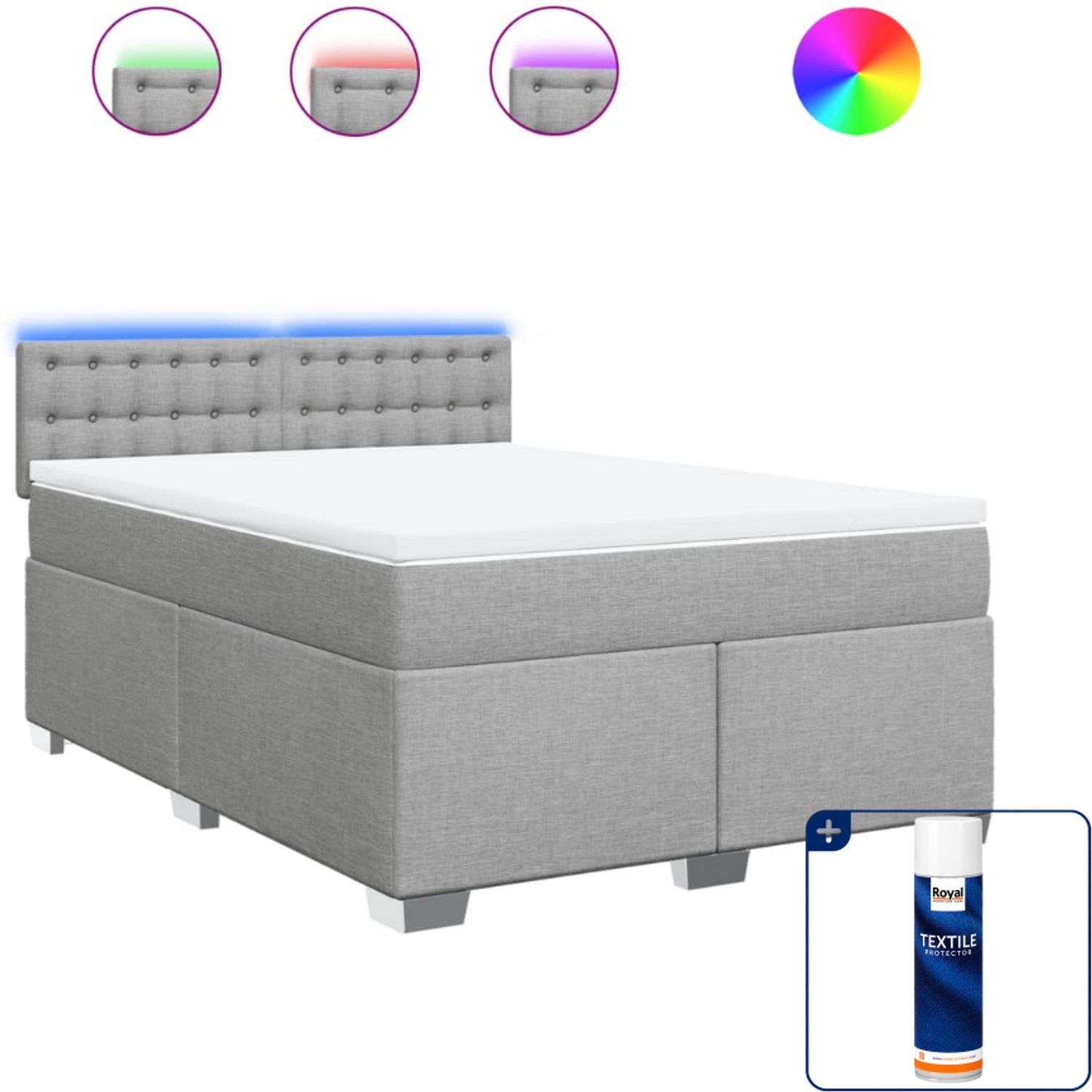 vidaXL boxspring met matras - Queensize - 160x200 cm - lichtgrijs - Inclusief textielbeschermer 500 ml