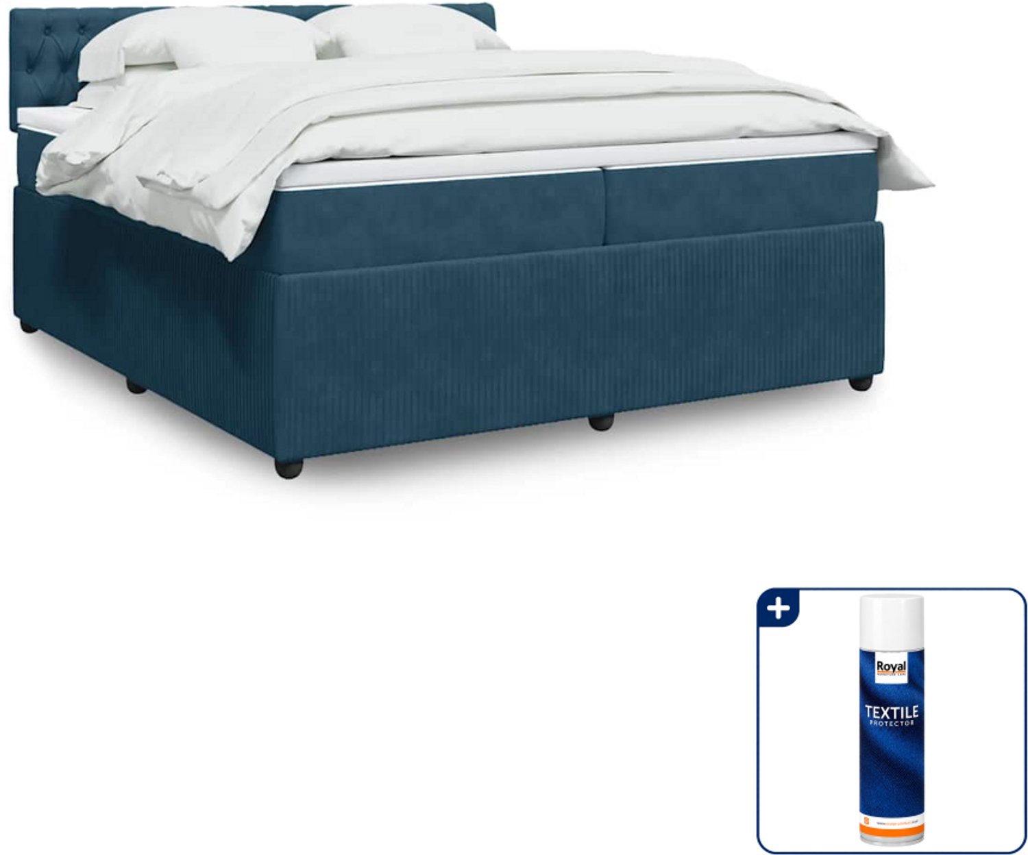 vidaXL boxspring met matras - super kingsize - 200 x 200 cm - blauw - Inclusief textielbeschermer 500 ml