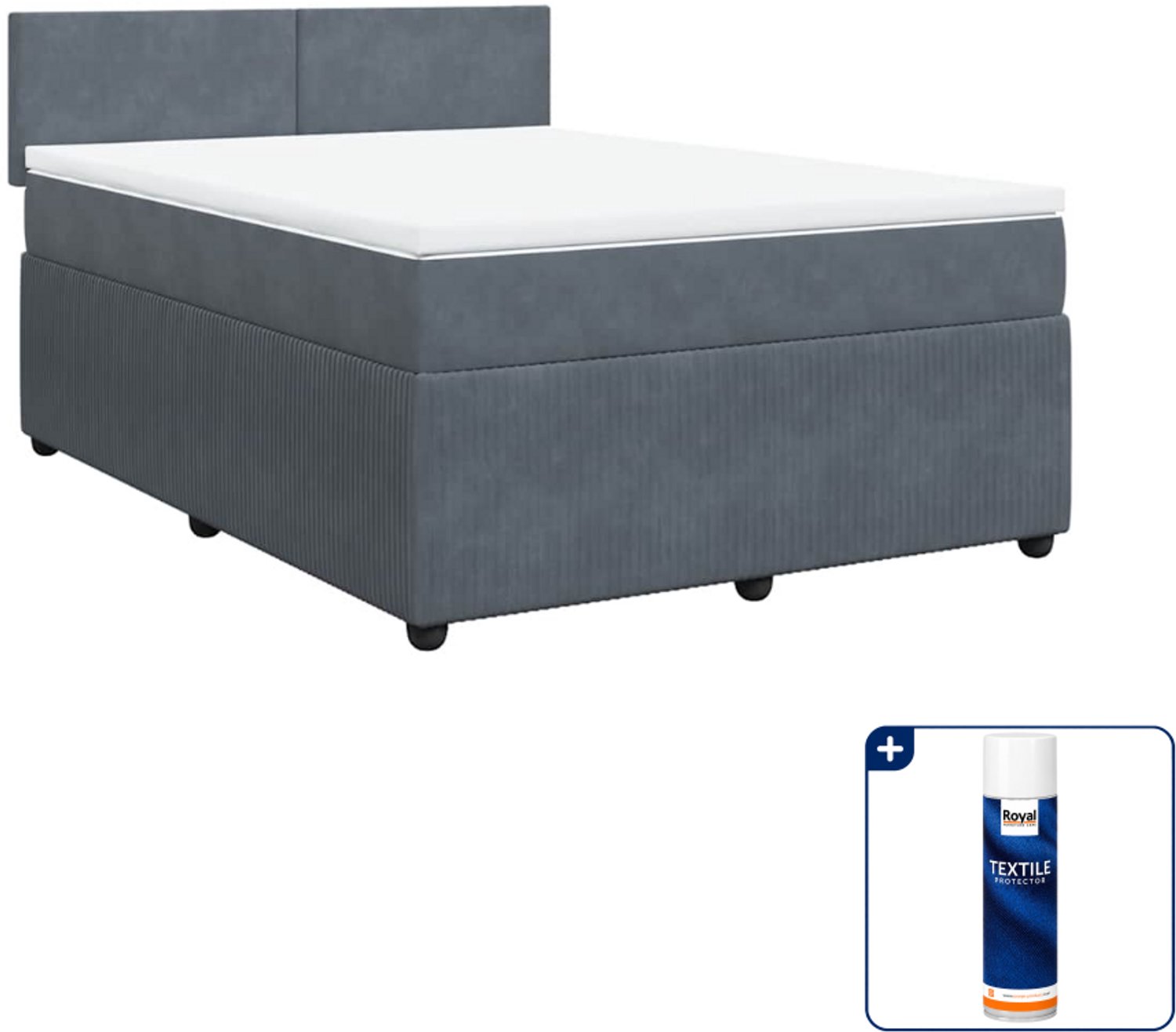 vidaXL Queensize boxspring met matras - 160 x 200 cm - fluweel - donkergrijs - Inclusief textielbeschermer 500 ml