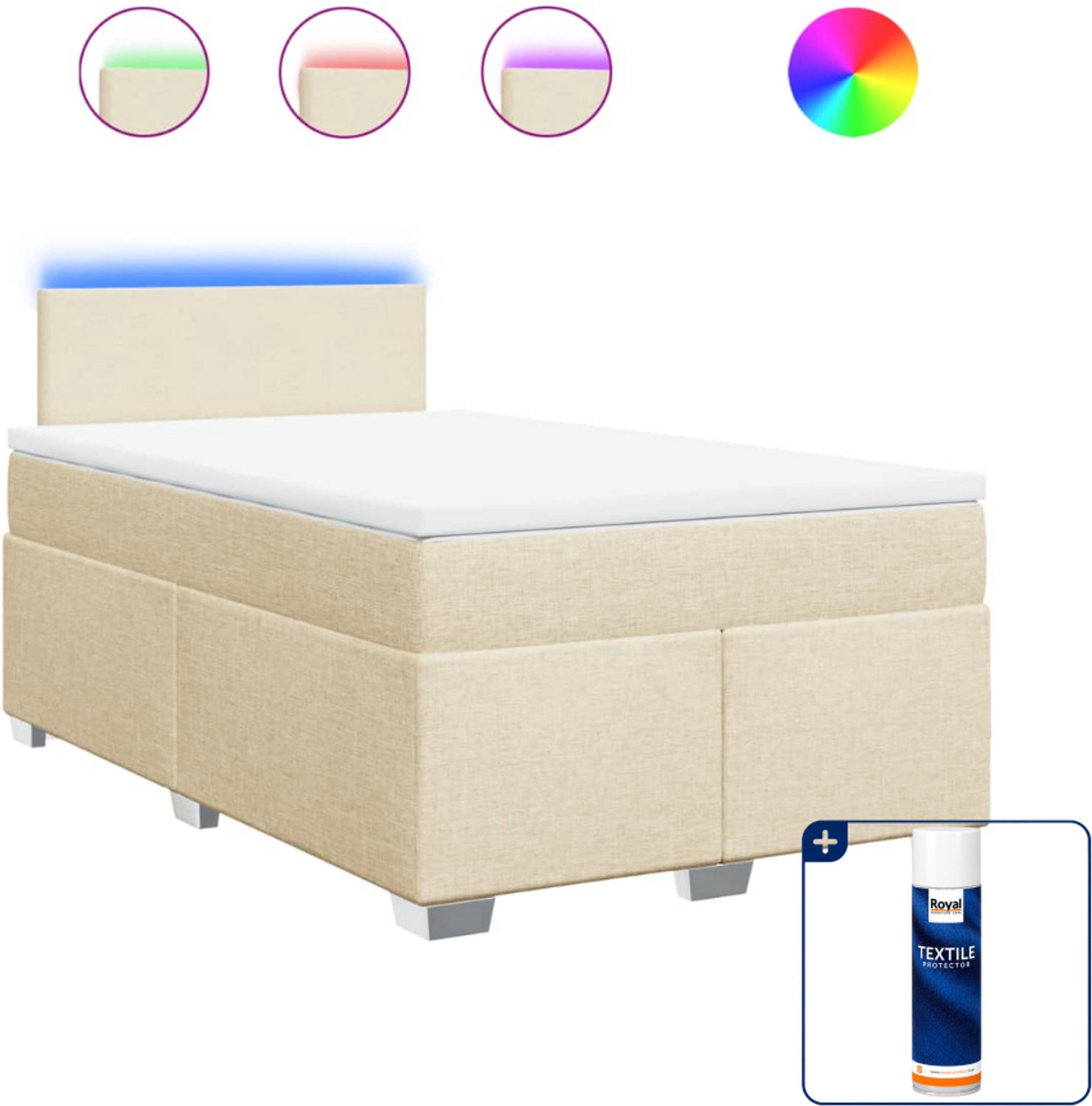vidaXL boxspring met matras 120 x 200 cm - stof - crèmekleurig - Inclusief textielbeschermer 500 ml