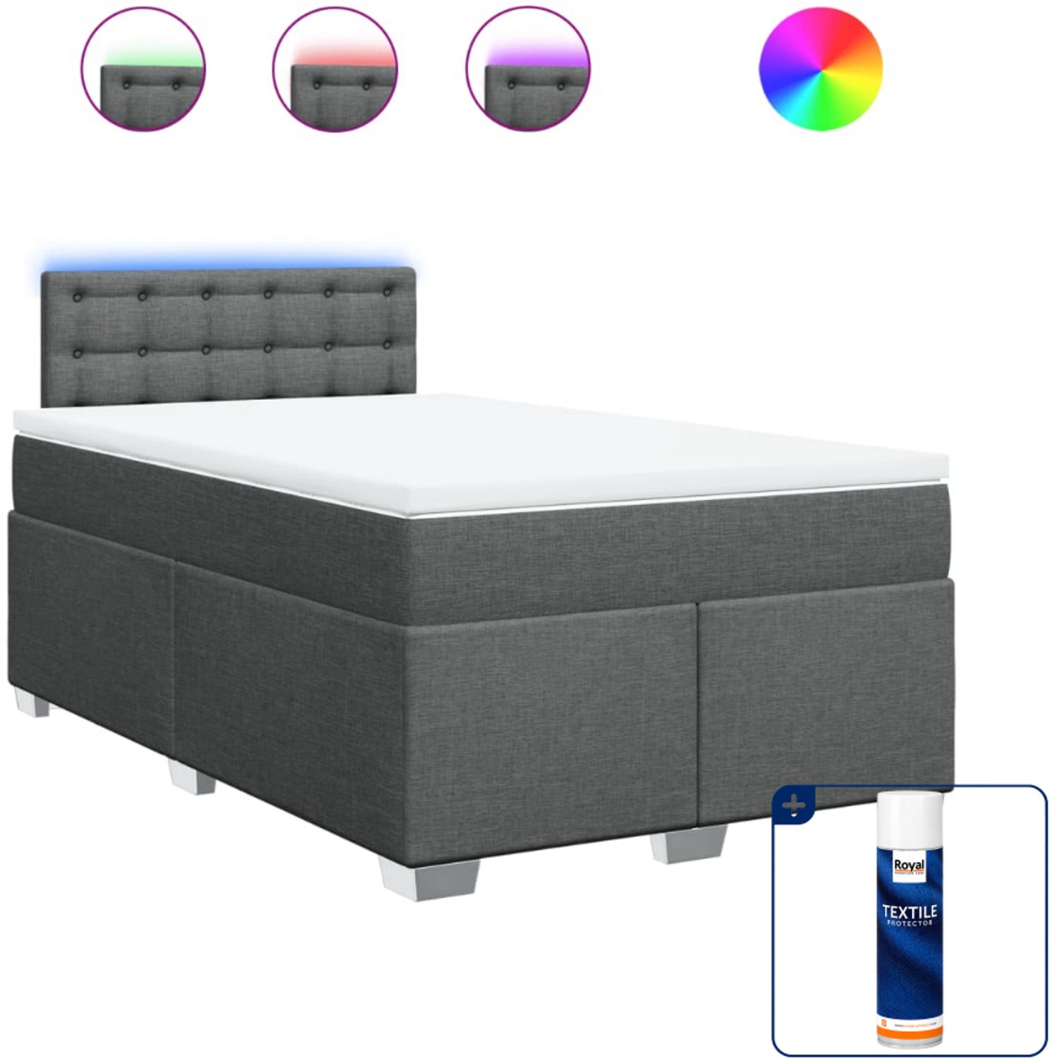 vidaXL boxspring met matras - 120 x 200 cm - donkergrijs - Inclusief textielbeschermer 500 ml
