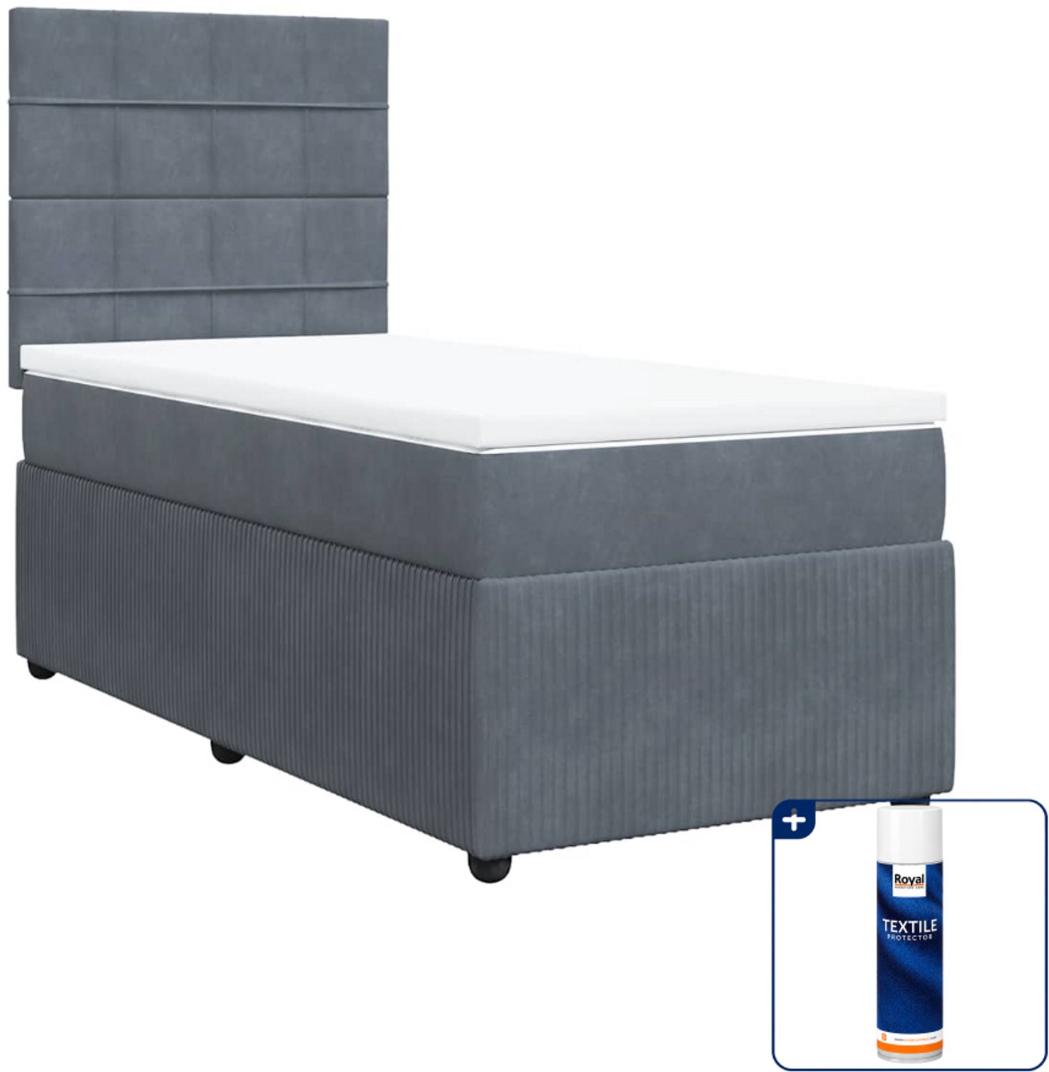 vidaXL boxspring met matras - 90 x 190 cm - fluweel - donkergrijs - Inclusief textielbeschermer 500 ml