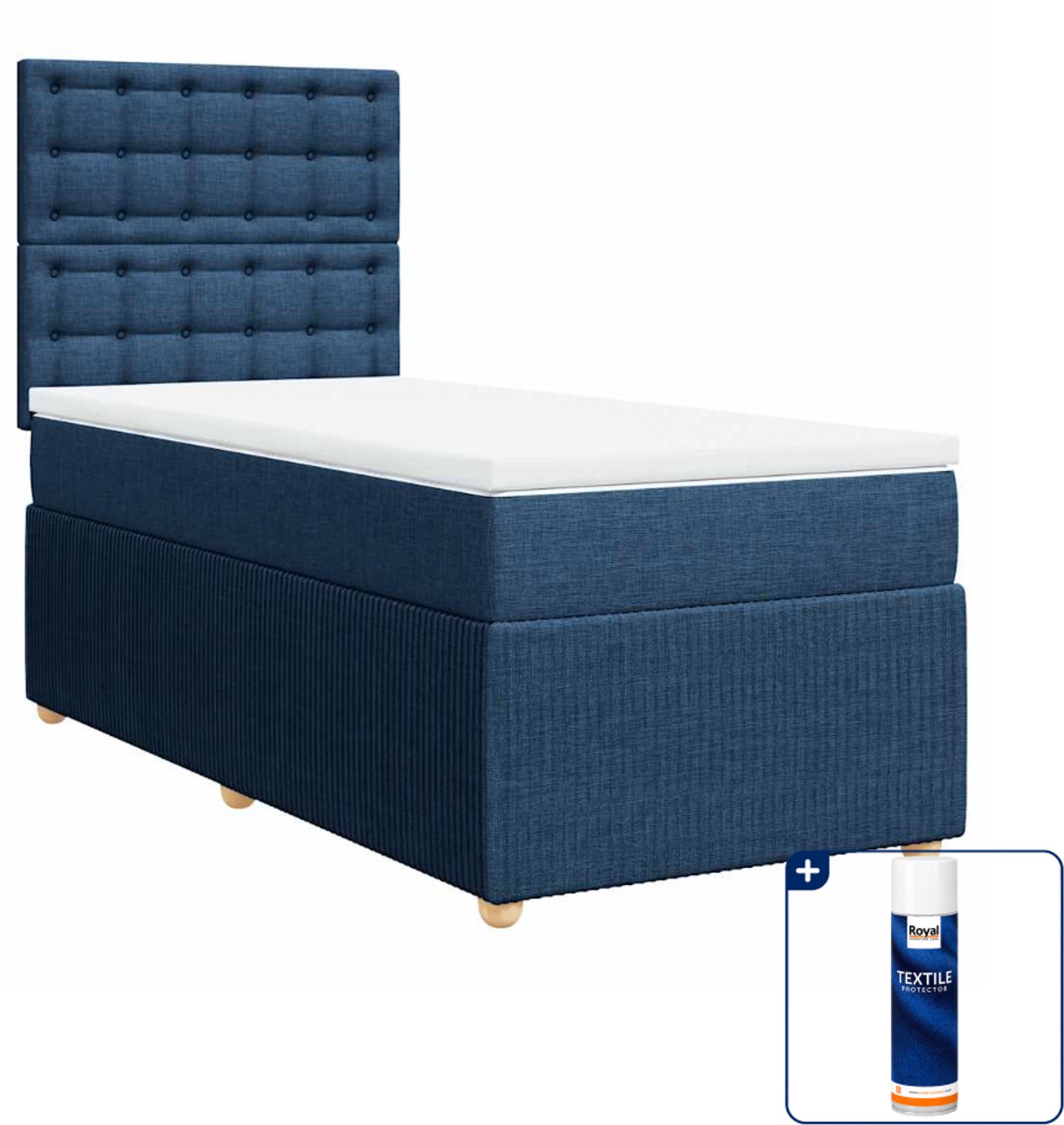 vidaXL boxspring met matras - 90 x 200 cm - stof - blauw - Inclusief textielbeschermer 500 ml