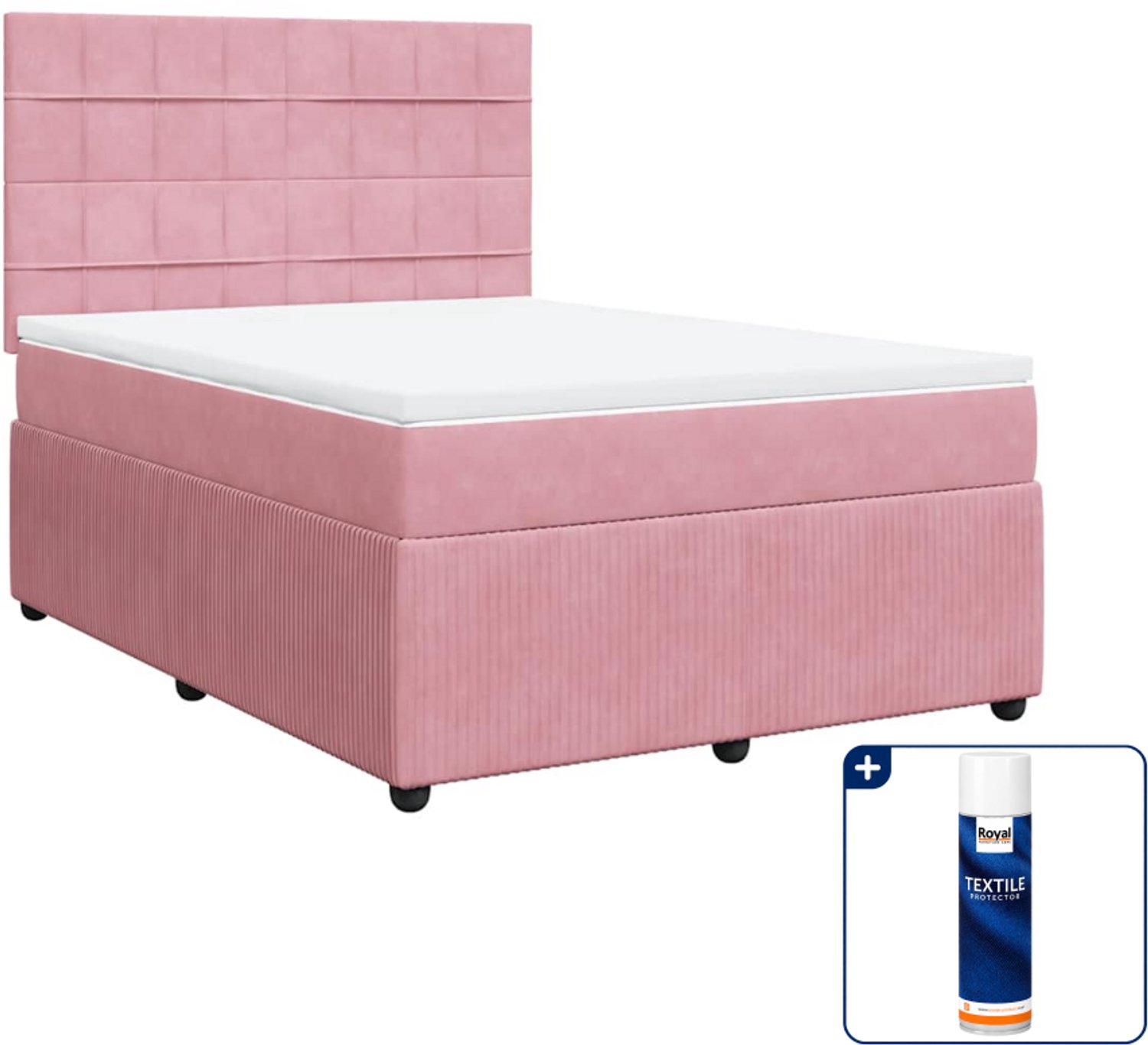 vidaXL boxspring met matras Queensize - 160 x 200 cm - fluweel - roze - Inclusief textielbeschermer 500 ml