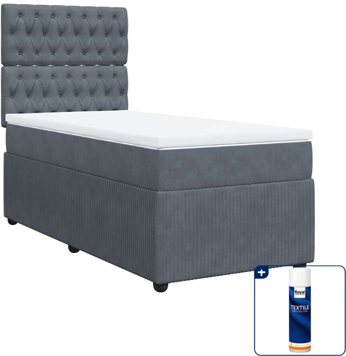 vidaXL boxspring - 100 x 200 cm - fluweel - donkergrijs - Inclusief textielbeschermer 500 ml