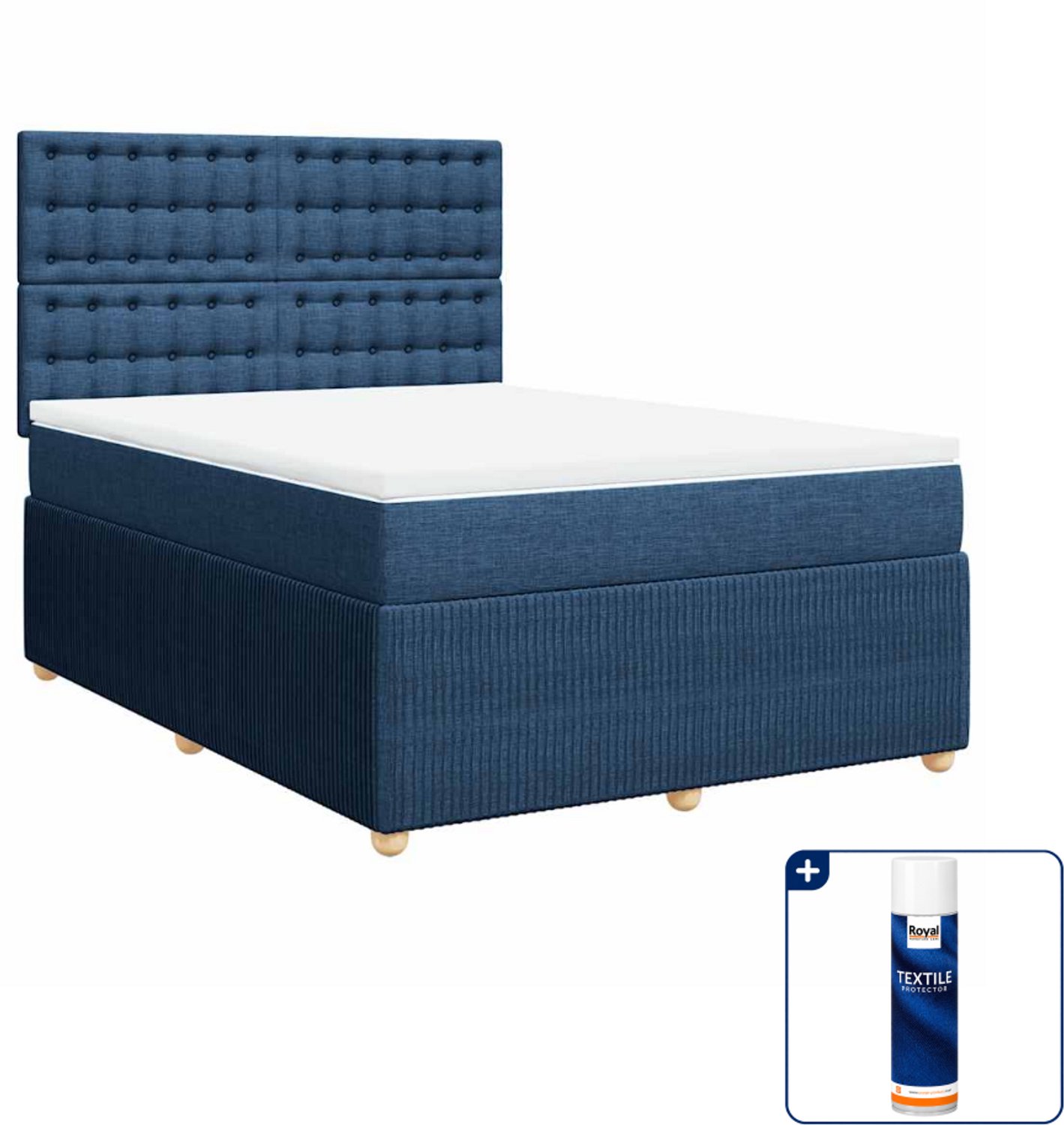 vidaXL Boxspring 140 x 190 cm - stof - blauw - Inclusief textielbeschermer 500 ml