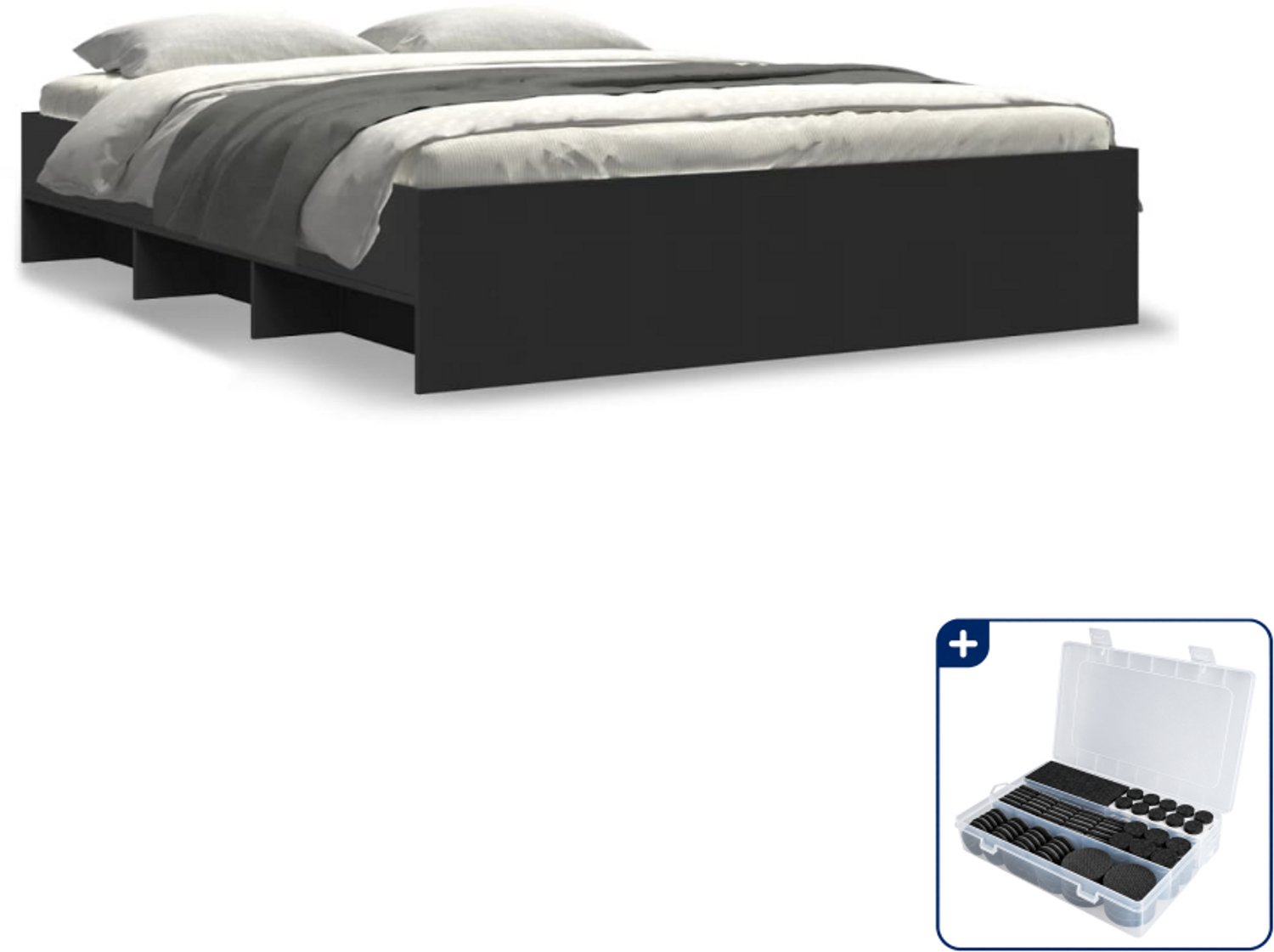 vidaXL bedframe - 150 x 200 cm - bewerkt hout - zwart - Inclusief antikrasvilt 177-delig Bruin