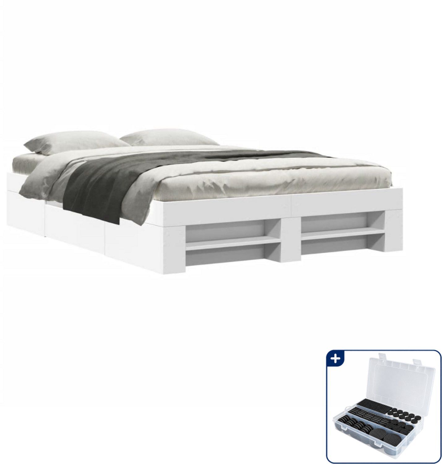 vidaXL Bedframe - Small double - 140 x 200 cm - wit - Inclusief antikrasvilt 177-delig Bruin
