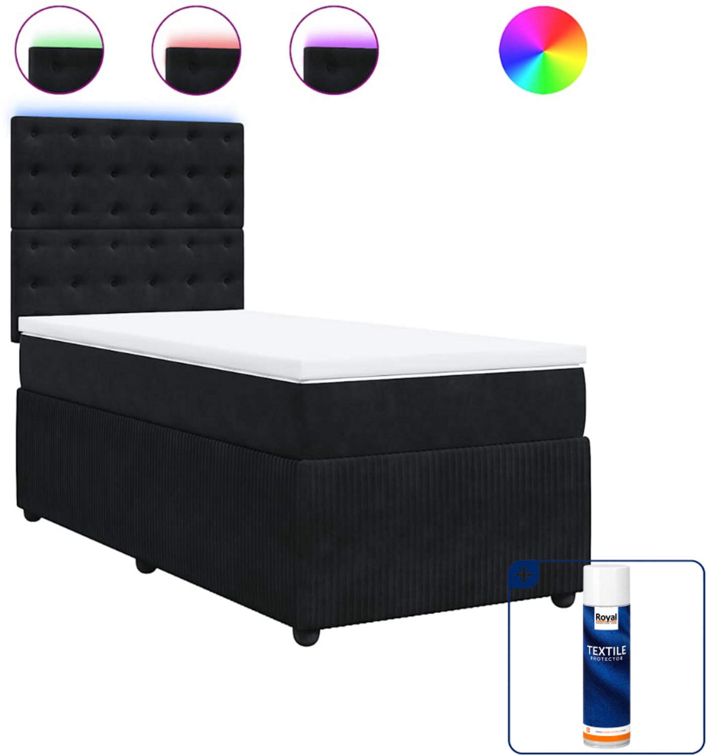 vidaXL boxspring met matras - 80 x 200 cm - fluweel - zwart - Inclusief textielbeschermer 500 ml