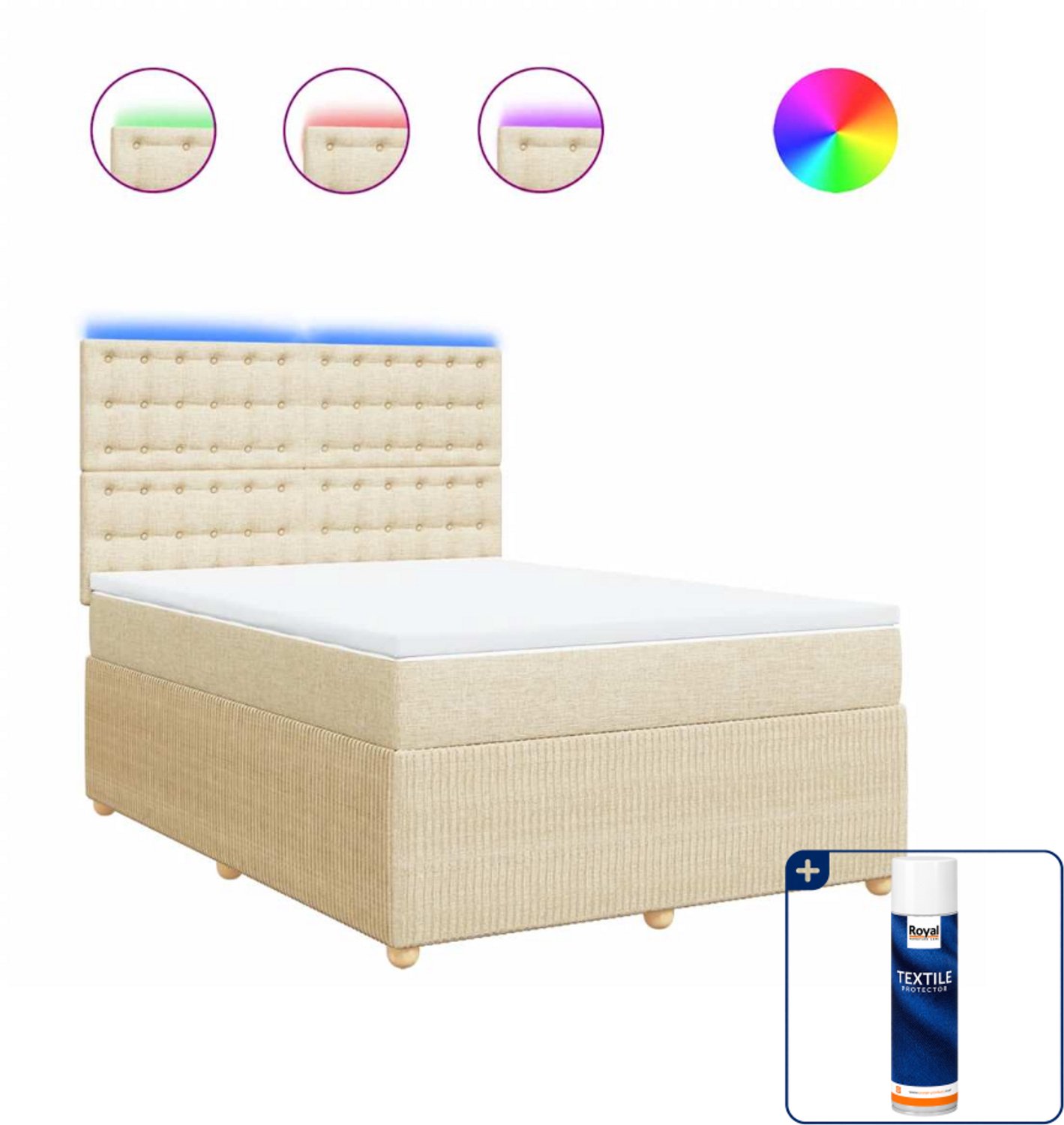 vidaXL boxspring Queensize - 160 x 200 cm - stof - crèmekleurig - Inclusief textielbeschermer 500 ml