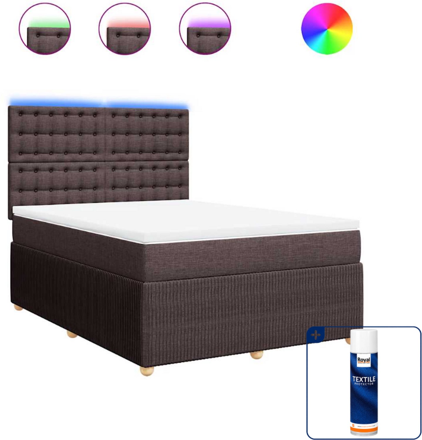 vidaXL Boxspring Queensize - 160 x 200 cm - donkerbruin - Inclusief textielbeschermer 500 ml