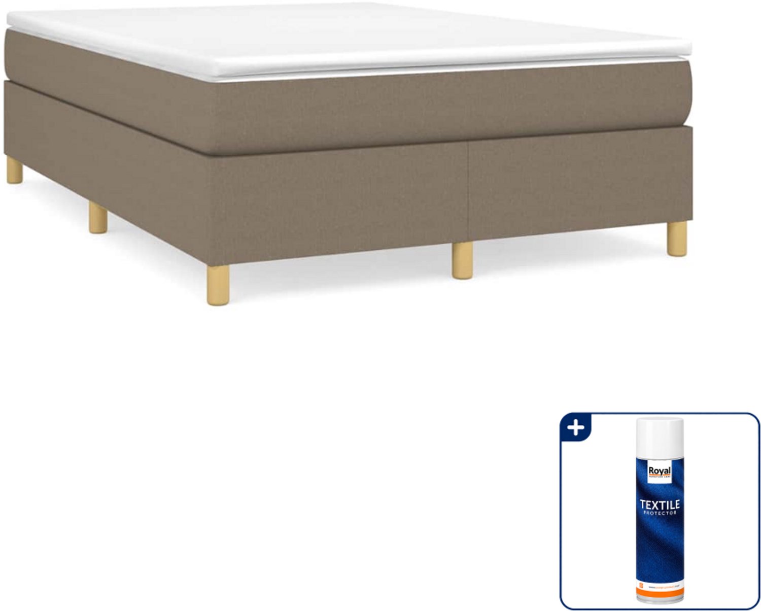 vidaXL boxspring met matras - 140 x 190 cm - taupe - Inclusief textielbeschermer 500 ml