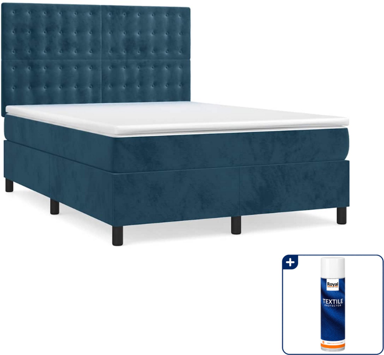 vidaXL boxspring Small double - 140 x 200 cm - fluweel - donkerblauw - Inclusief textielbeschermer 500 ml