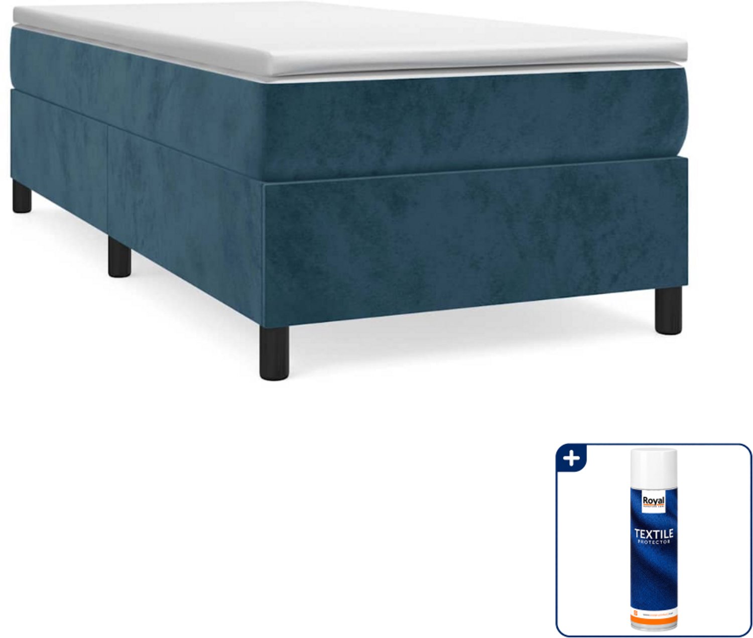vidaXL boxspring met matras - 90 x 190 cm - fluweel - donkerblauw - Inclusief textielbeschermer 500 ml Bruin