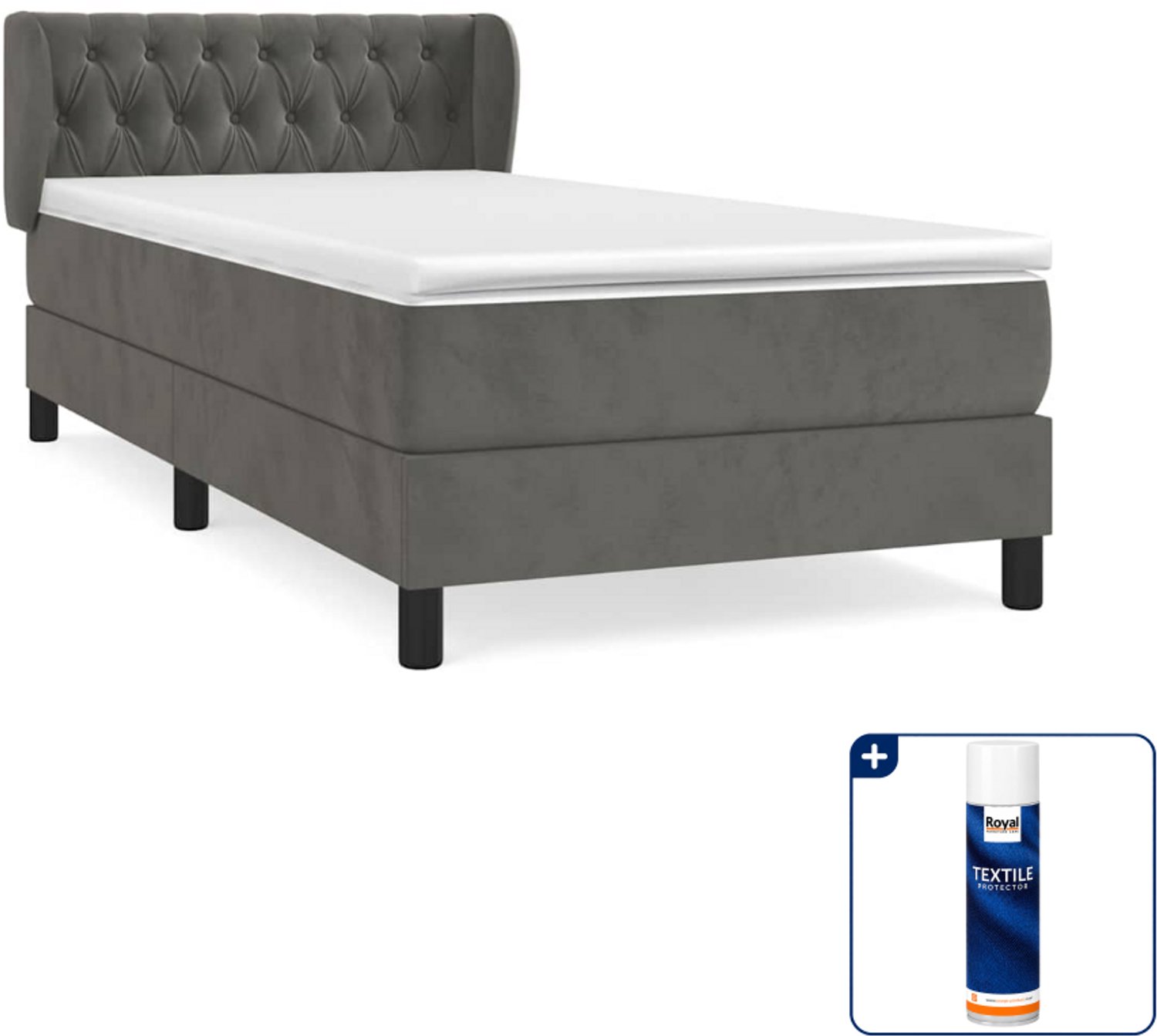 vidaXL boxspring - 90 x 200 cm - fluweel - donkergrijs - Inclusief textielbeschermer 500 ml