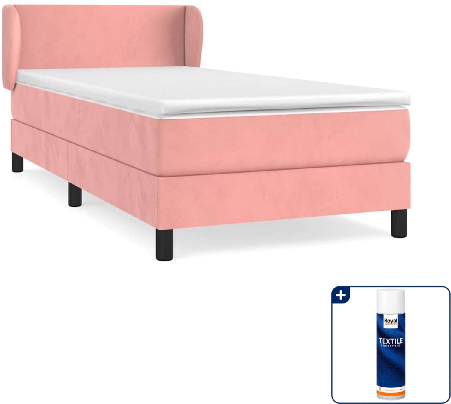 vidaXL boxspring met matras - 80 x 200 cm - fluweel - roze - Inclusief textielbeschermer 500 ml