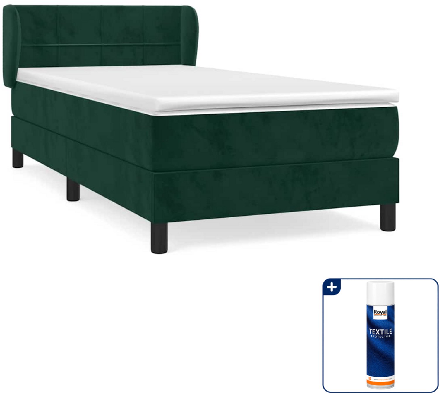 vidaXL boxspring met matras - 80 x 200 cm - fluweel - donkergroen - Inclusief textielbeschermer 500 ml