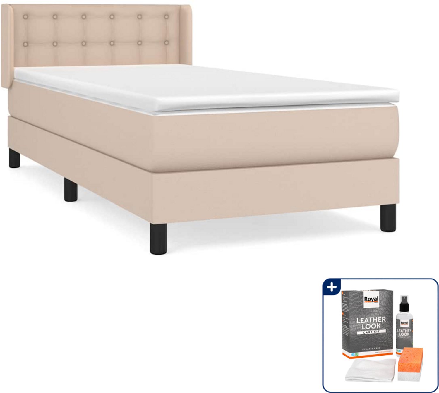vidaXL boxspring met matras - 100 x 200 cm - kunstleer - cappuccino - Inclusief onderhoudsset voor kunstleer 150 ml Bruin
