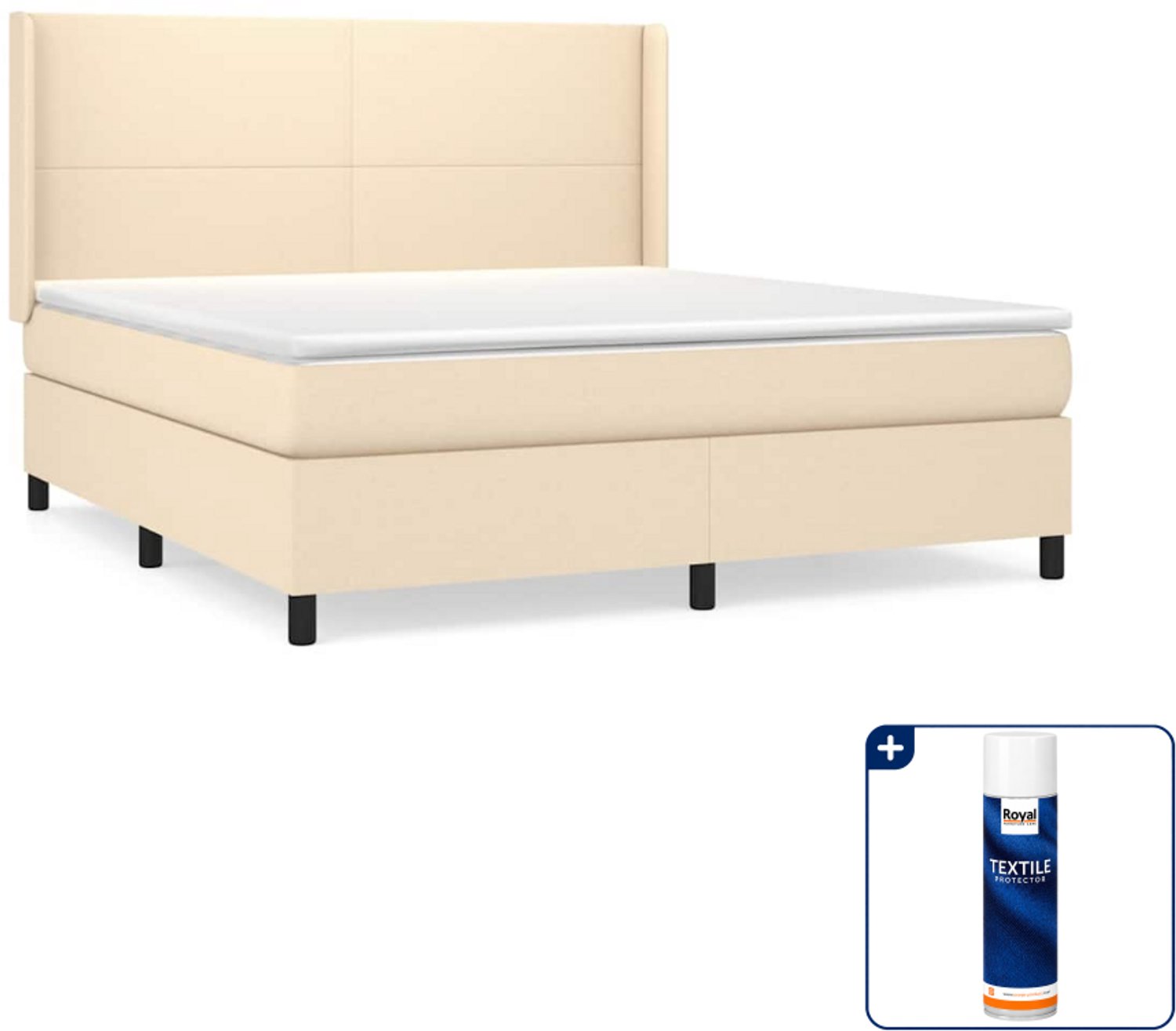 vidaXL Boxspring Kingsize 180 x 200 cm - stof - crèmekleurig - Inclusief textielbeschermer 500 ml