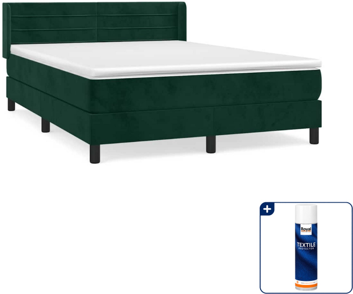 vidaXL boxspring met matras - 140 x 190 cm - fluweel - donkergroen - Inclusief textielbeschermer 500 ml