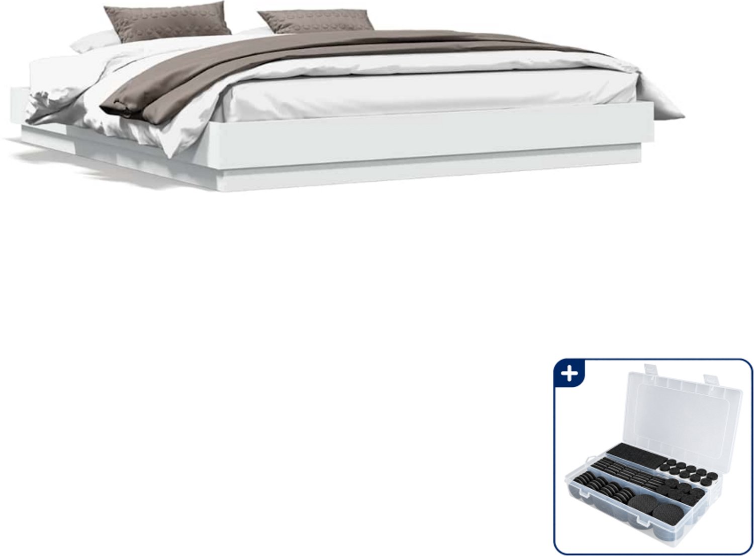 vidaXL bedframe - 200 x 200 cm - bewerkt hout - wit - Inclusief antikrasvilt 177-delig Roze