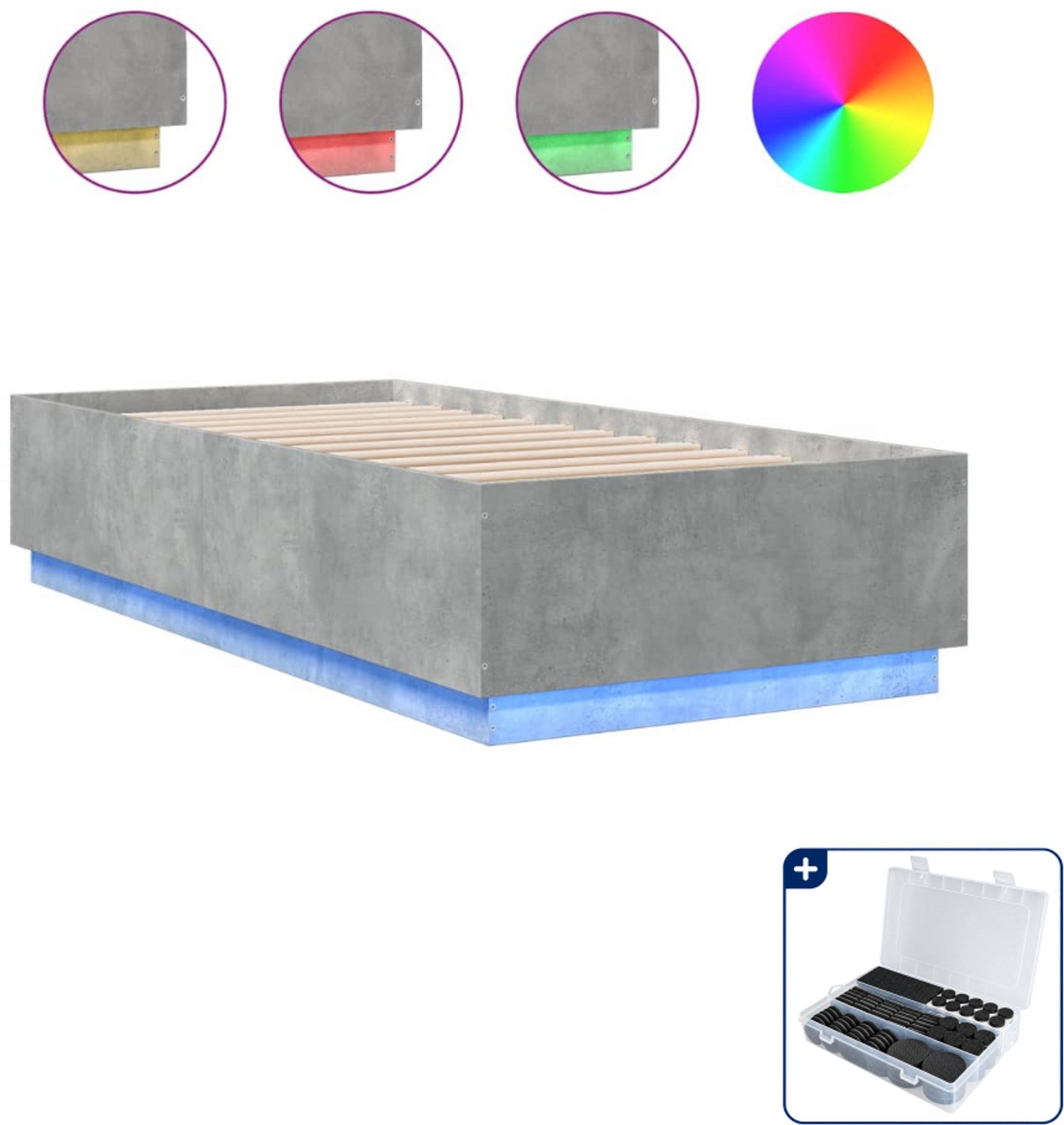 vidaXL bedframe met LED - 90 x 200 cm - bewerkt hout - betongrijs - Inclusief antikrasvilt 177-delig Roze