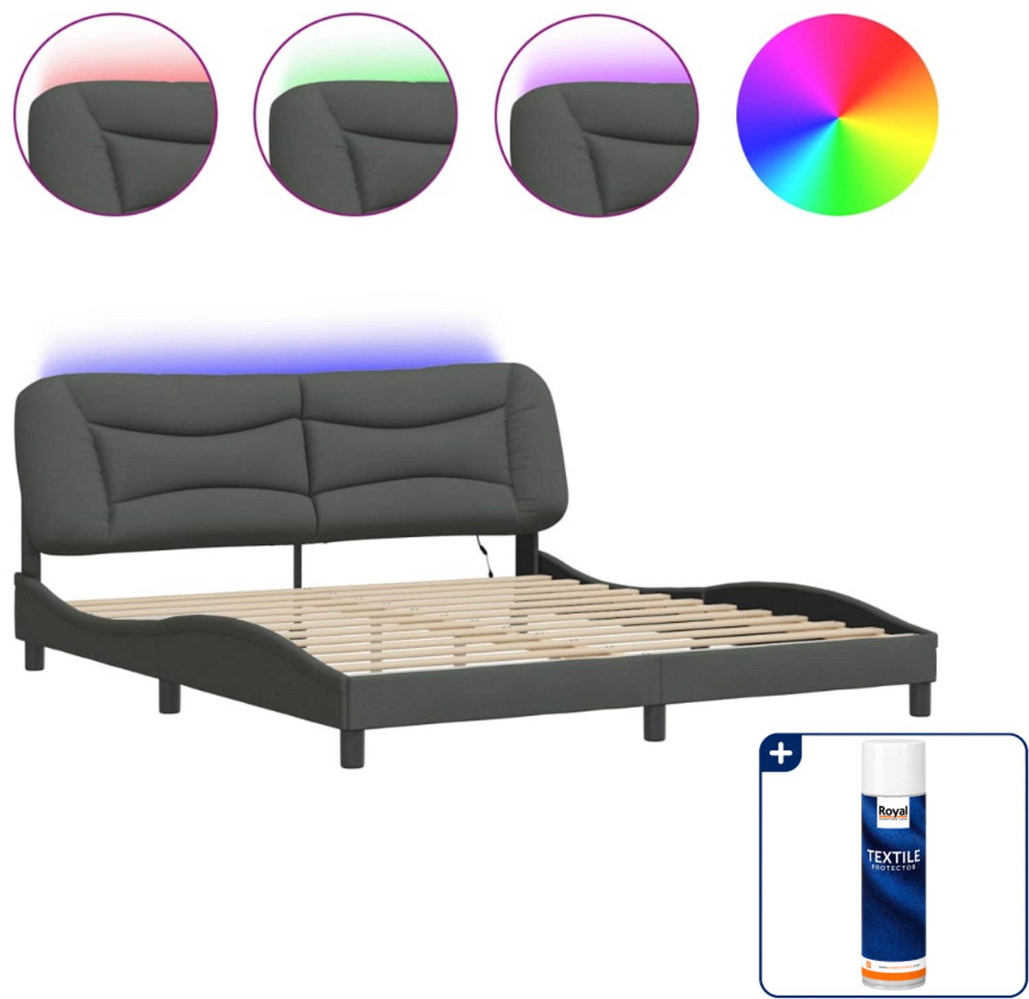 vidaXL Hvar bedframe - Kingsize - 180 x 200 cm - donkergrijs - Inclusief textielbeschermer 500 ml Bruin