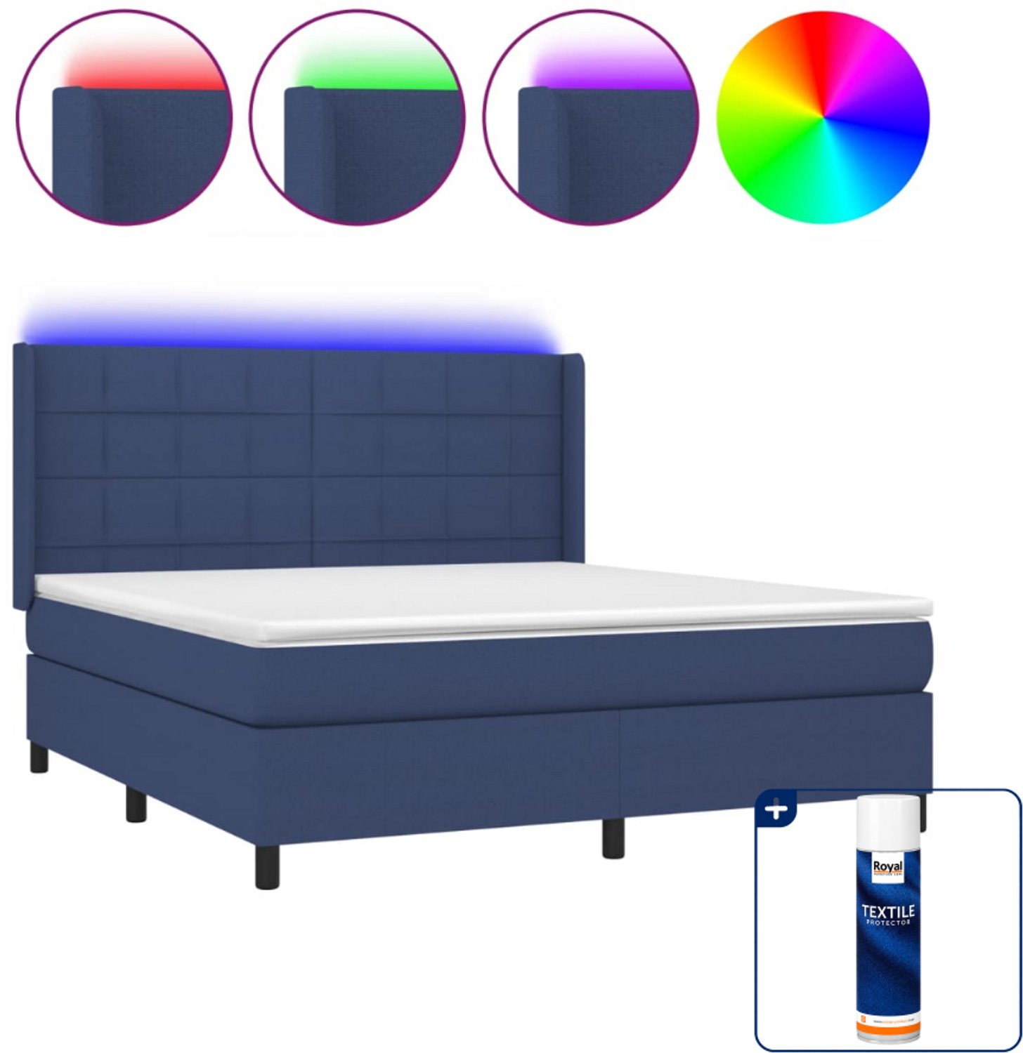 vidaXL boxspring met matras en LED - Queensize - 160 x 200 cm - blauw - Inclusief textielbeschermer 500 ml