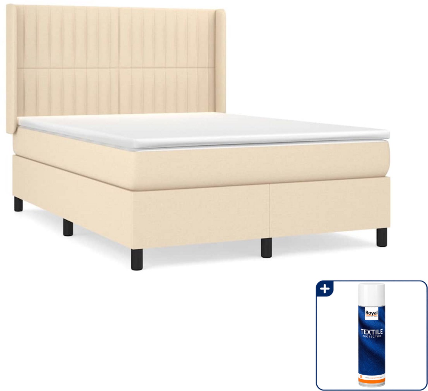 vidaXL boxspring met matras - Small double - 140 x 200 cm - crème - Inclusief textielbeschermer 500 ml