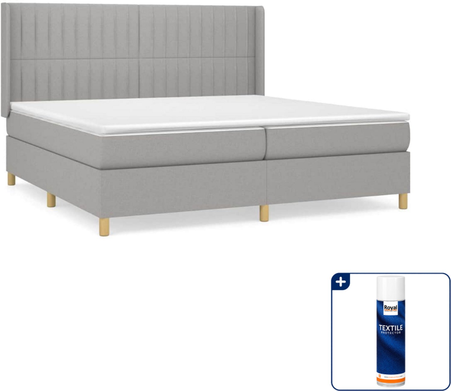 vidaXL Boxspring - Super kingsize - 200 x 200 cm - lichtgrijs - Inclusief textielbeschermer 500 ml