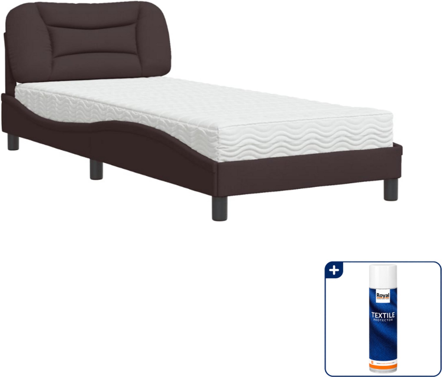 vidaXL Hvar bed met matras 90 x 200 cm - donkerbruin - Inclusief textielbeschermer 500 ml Wit