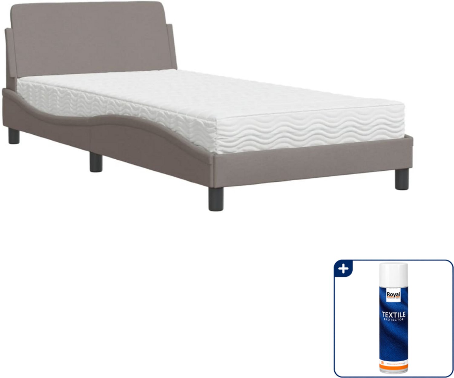vidaXL Bed met matras Dover - 100 x 200 cm - taupe - Inclusief textielbeschermer 500 ml Grijs