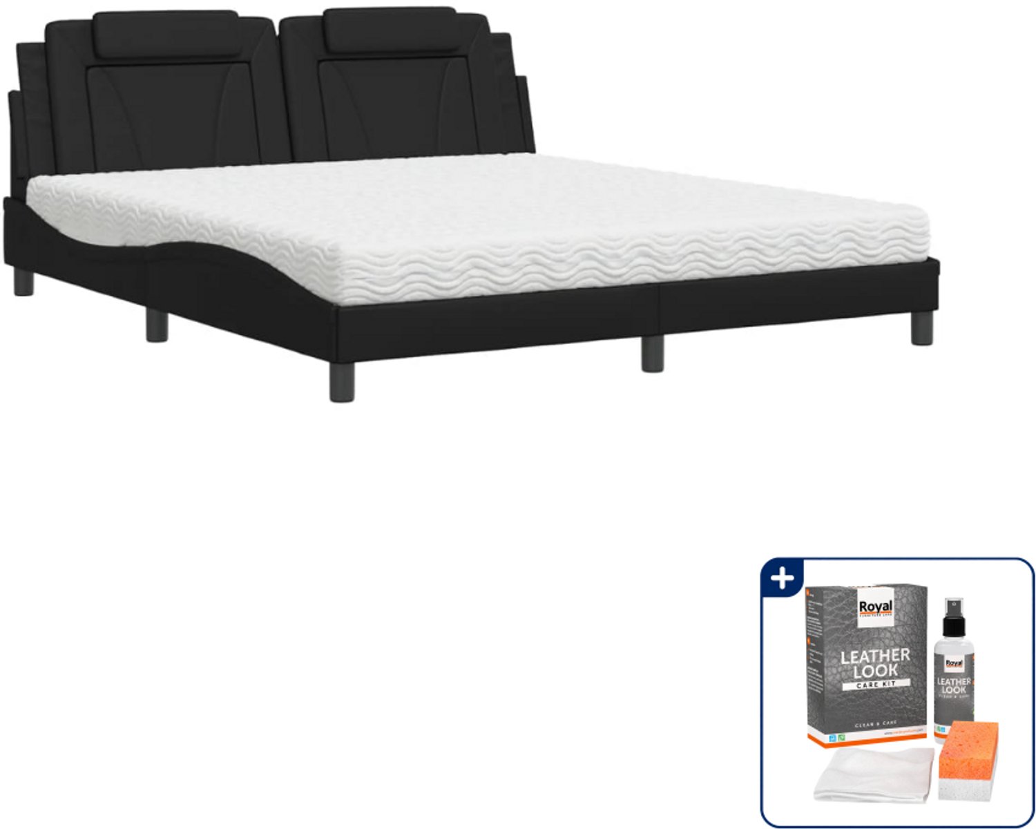 vidaXL Viana bed Kingsize - 180 x 200 cm - kunstleer - zwart - Inclusief onderhoudsset voor kunstleer 150 ml Bruin