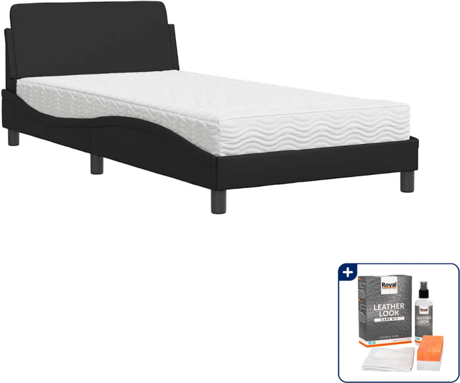 vidaXL Dover bed met matras - 100 x 200 cm - kunstleer - zwart - Inclusief onderhoudsset voor kunstleer 150 ml Blauw