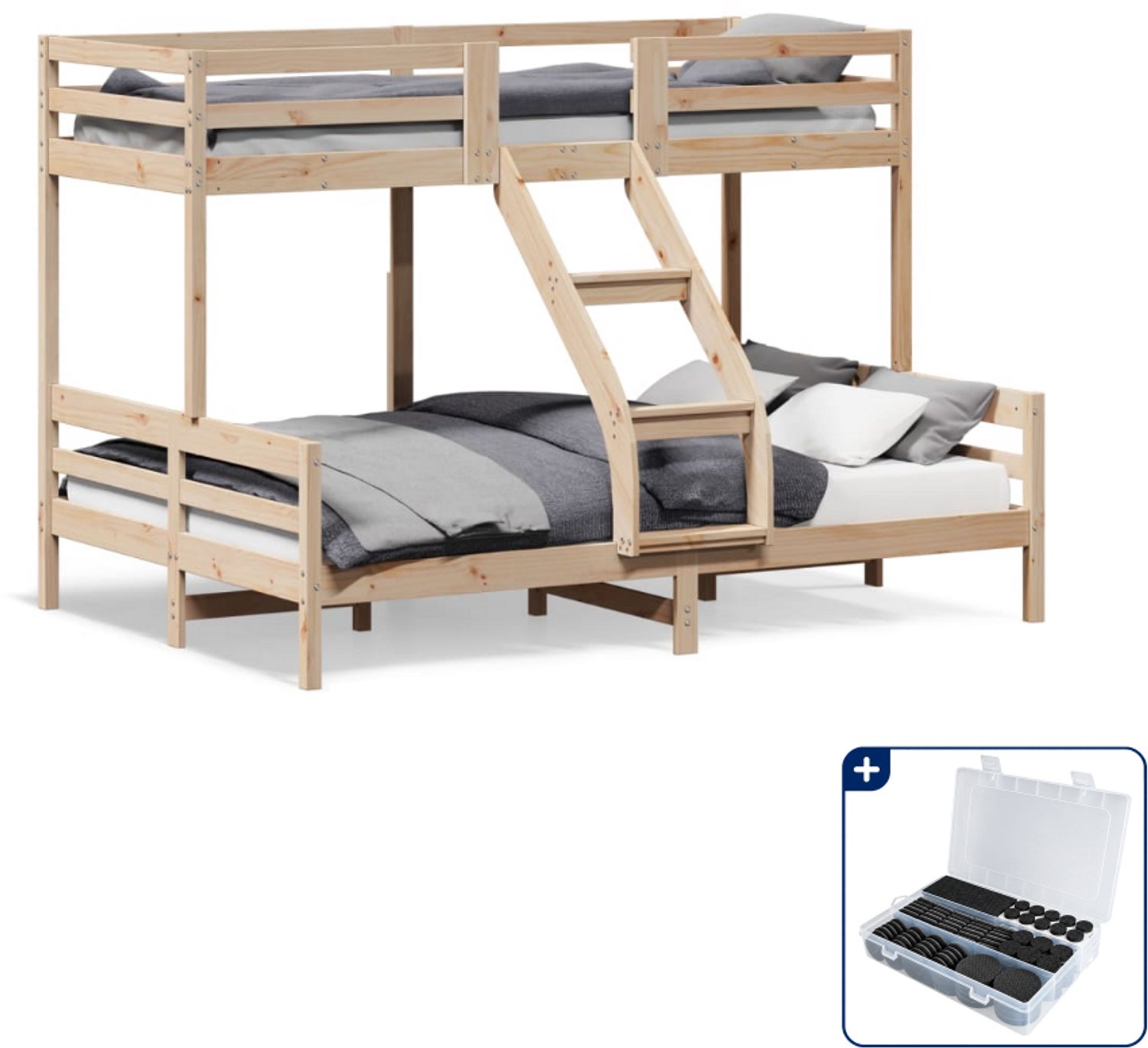 vidaXL stapelbed - 80 x 200/140 x 200 cm - massief grenenhout - Inclusief antikrasvilt 177-delig Grijs