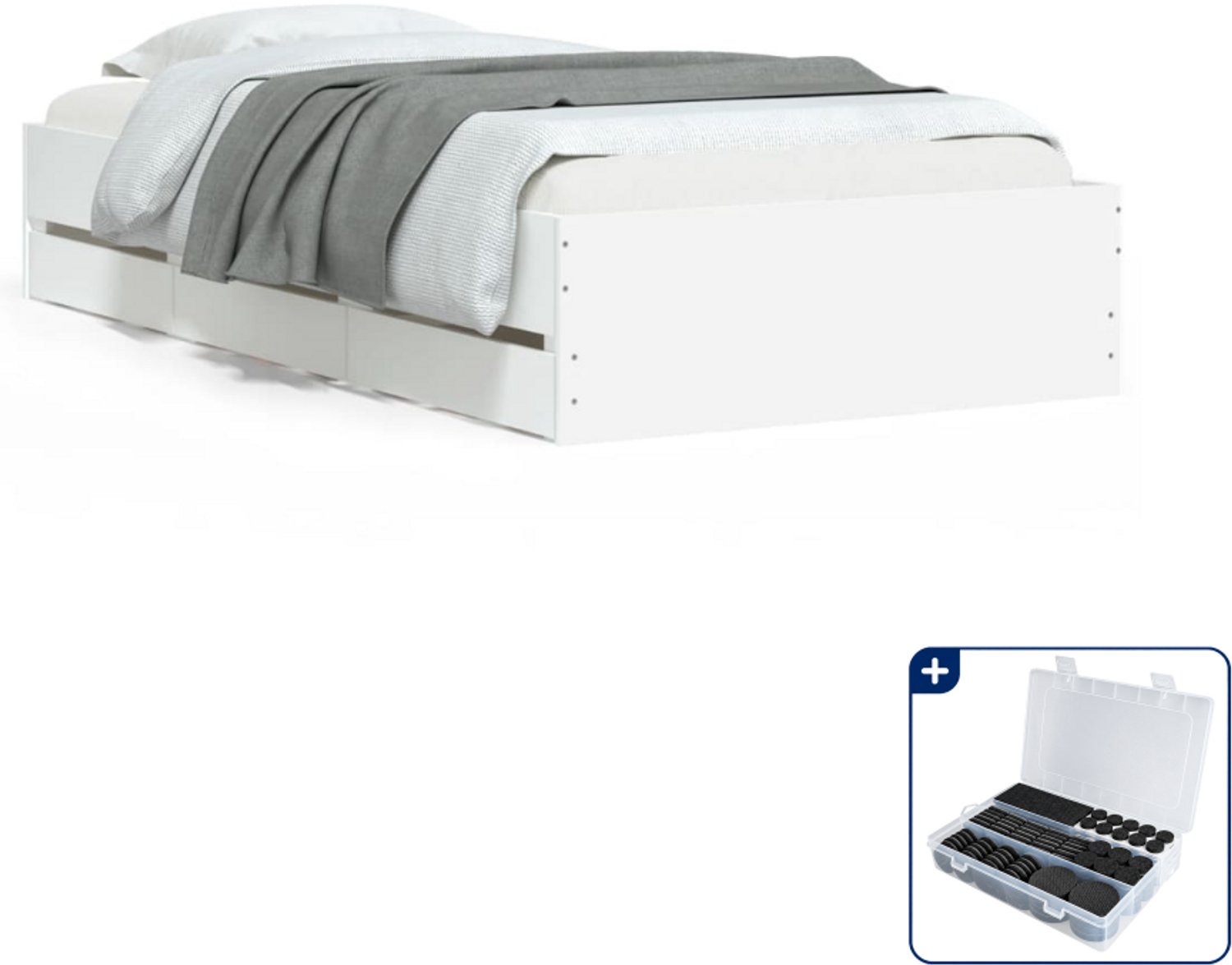 vidaXL bedframe met 6 lades - 90 x 190 cm - bewerkt hout - wit - Inclusief antikrasvilt 177-delig Bruin