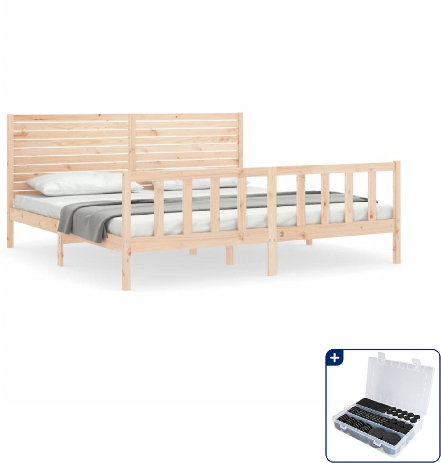 vidaXL Bedframe - Kingsize - 180 x 200 cm - massief grenenhout - Inclusief antikrasvilt 177-delig Bruin