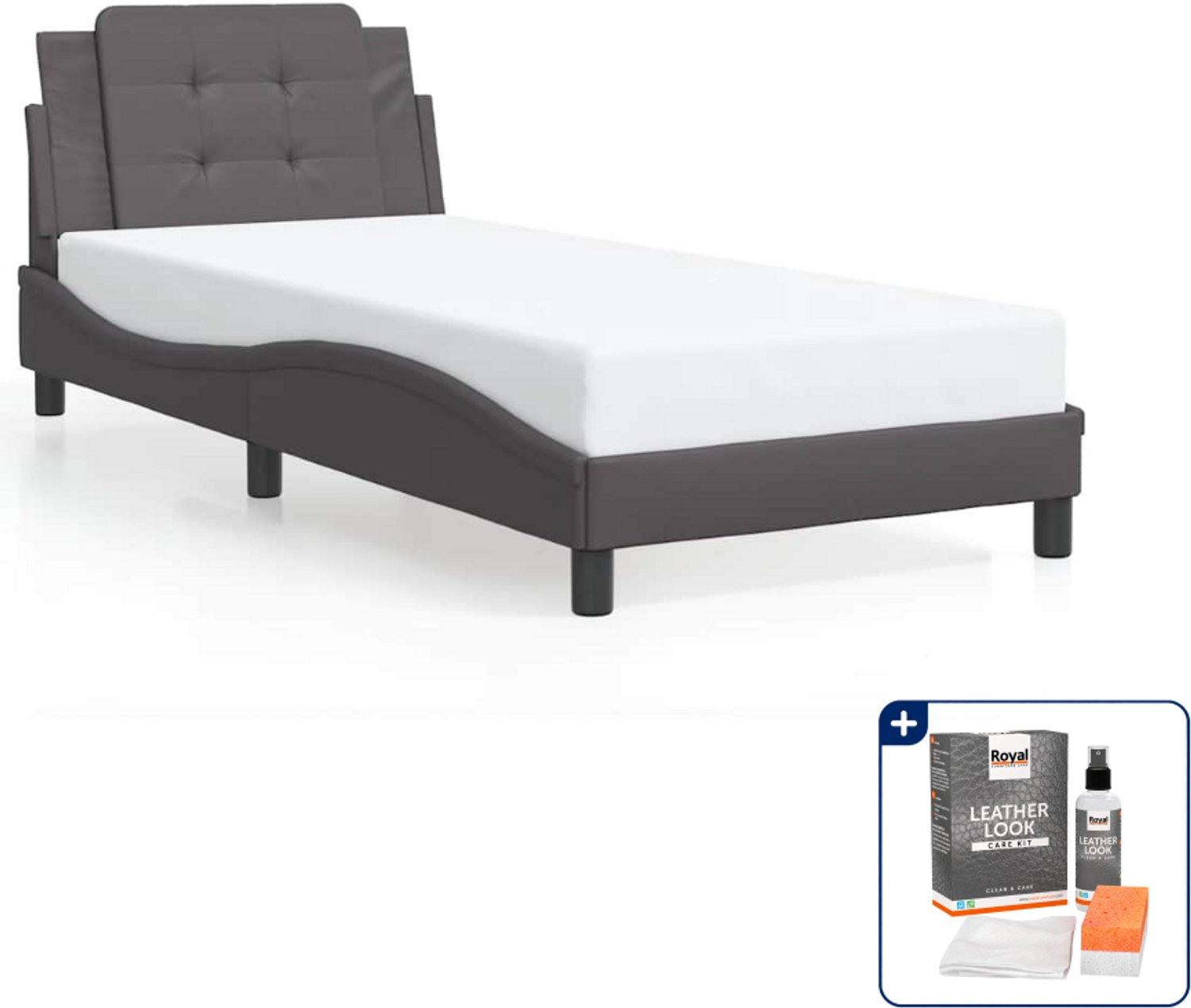 vidaXL bedframe Zadar 100 x 200 cm - kunstleer - grijs - Inclusief onderhoudsset voor kunstleer 150 ml