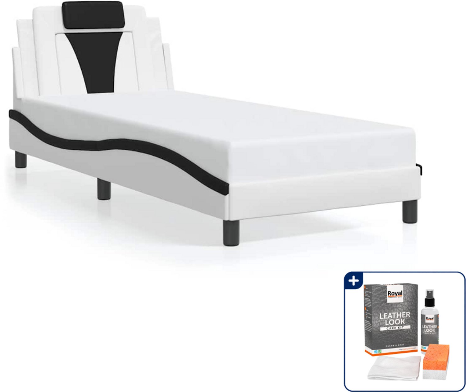 vidaXL Viana bedframe - 90 x 190 cm - kunstleer - zwart en wit - Inclusief onderhoudsset voor kunstleer 150 ml Roze