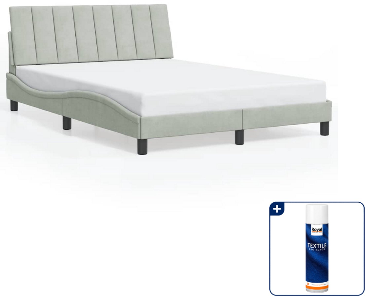 vidaXL bedframe Hanko - 140 x 190 cm - fluweel - lichtgrijs - Inclusief textielbeschermer 500 ml