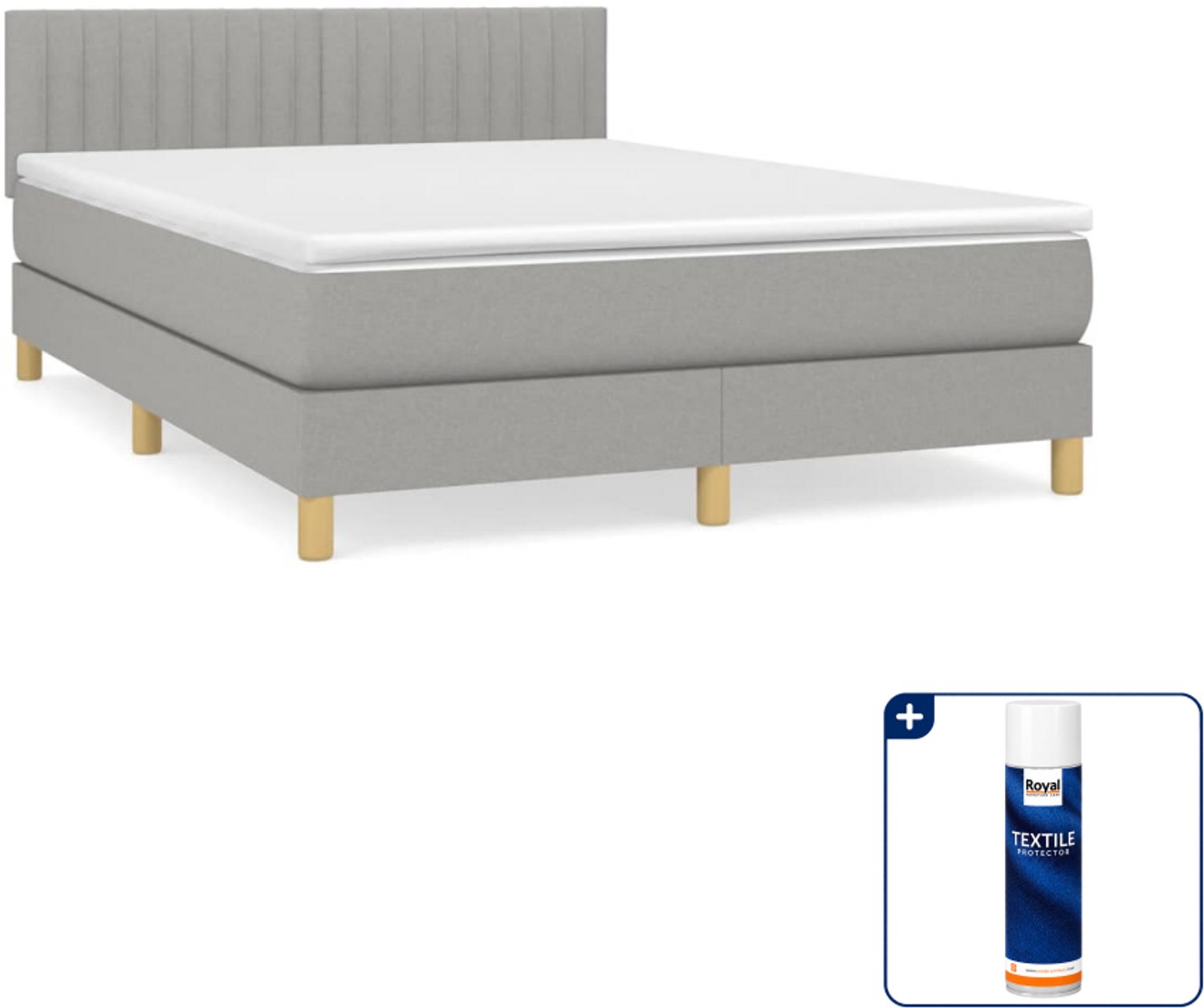 vidaXL boxspring met matras - 140 x 190 cm - lichtgrijs - Inclusief textielbeschermer 500 ml