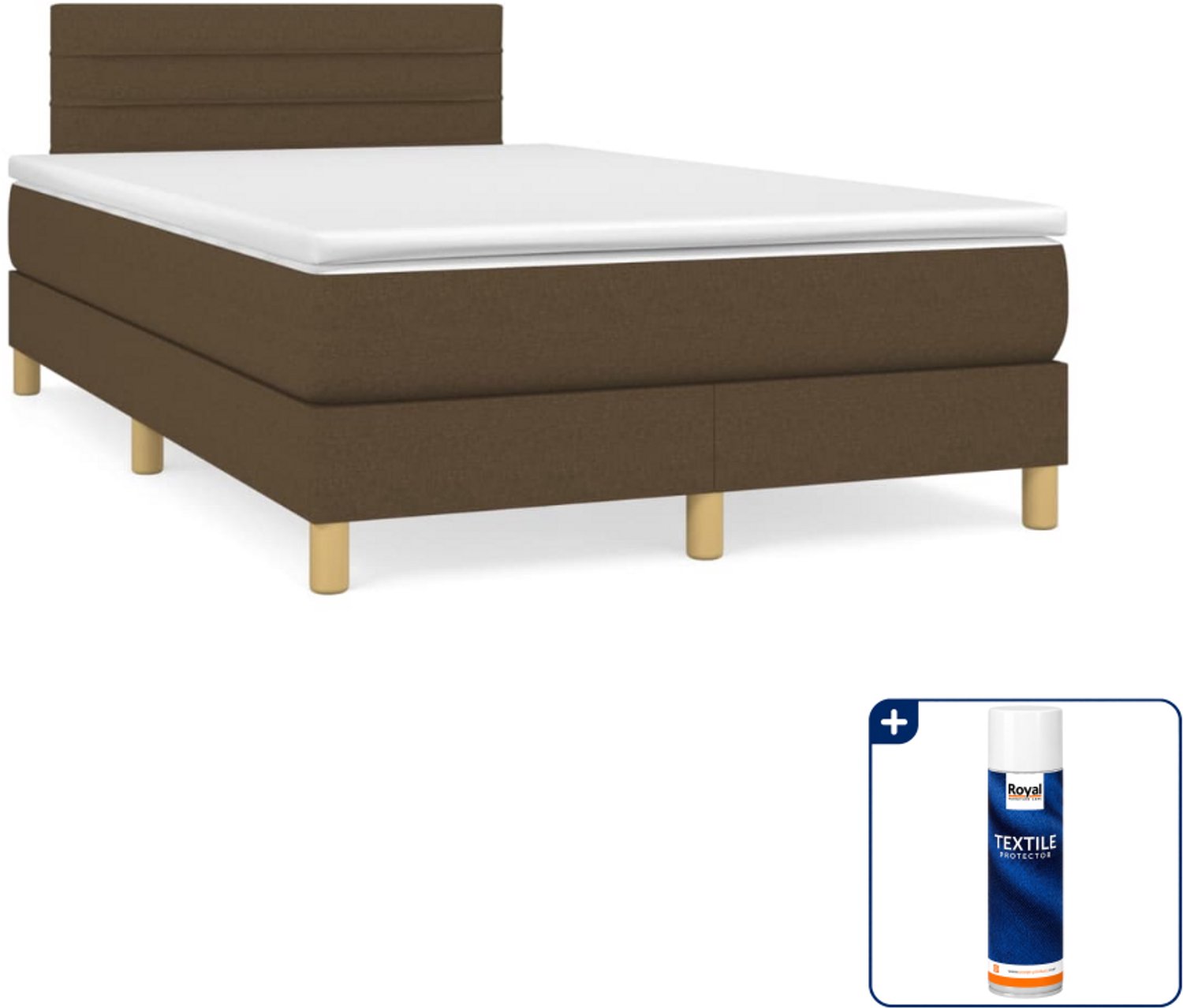 vidaXL boxspring met matras - 120 x 200 cm - stof - donkerbruin - Inclusief textielbeschermer 500 ml