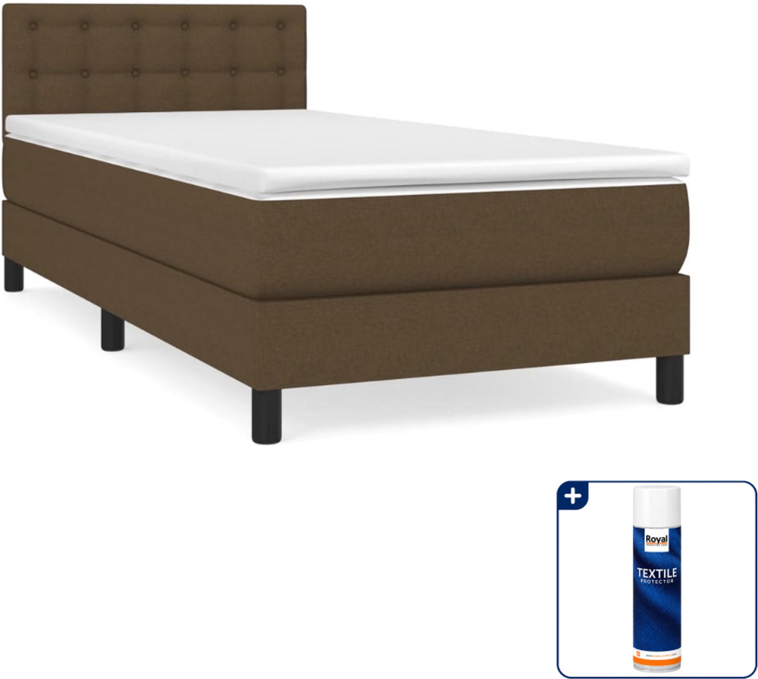 vidaXL boxspring met matras 90 x 190 cm - stof - donkerbruin - Inclusief textielbeschermer 500 ml