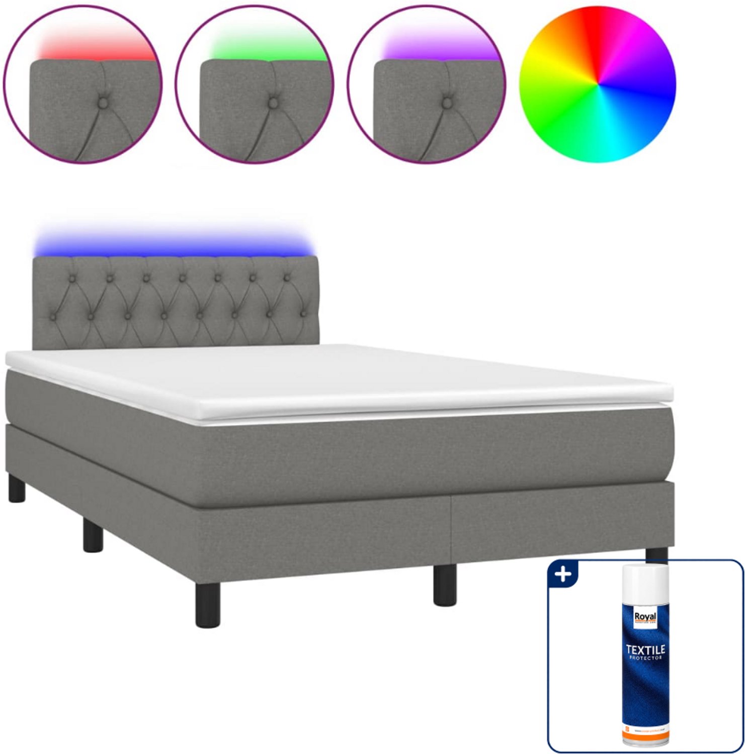 vidaXL boxspring met matras en LED - 120 x 190 cm - donkergrijs - Inclusief textielbeschermer 500 ml