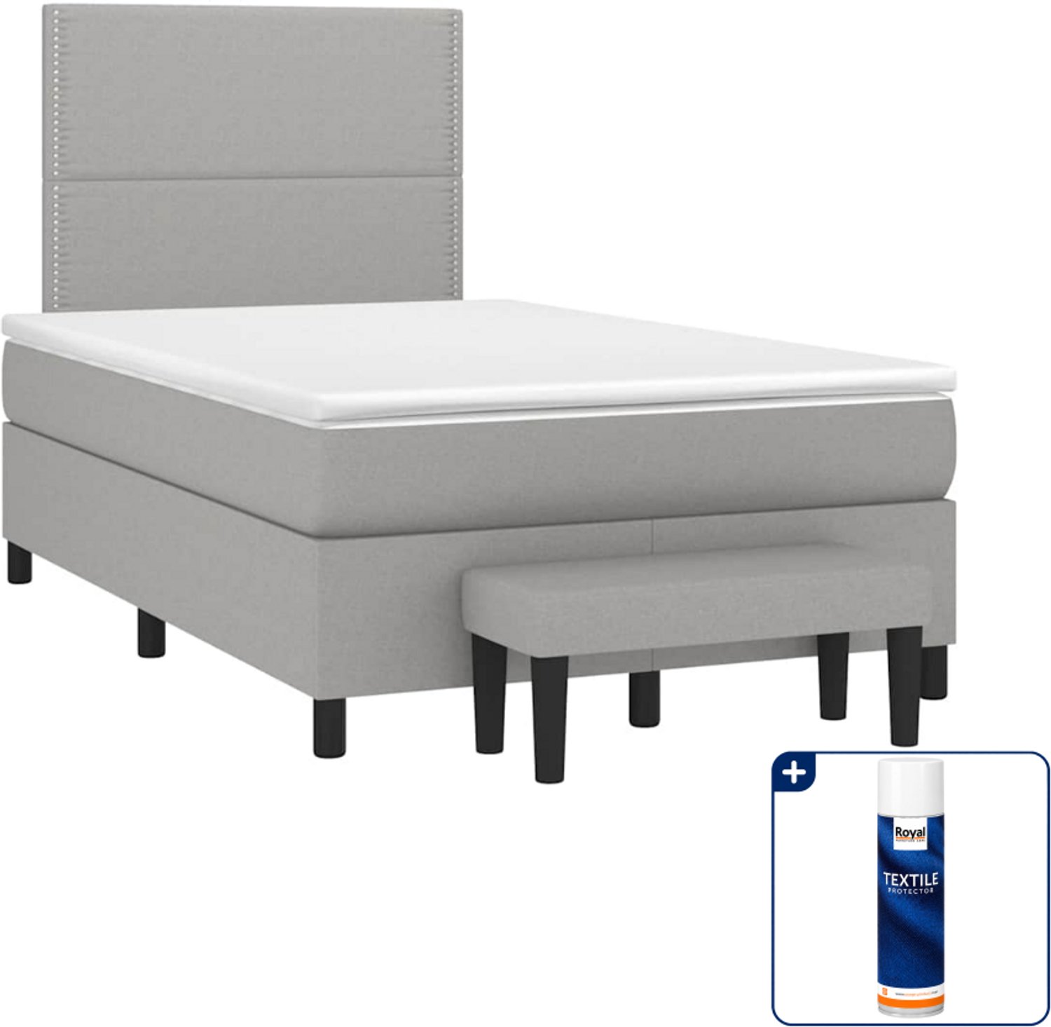 vidaXL boxspring met matras en bank - 120 x 190 cm - lichtgrijs - Inclusief textielbeschermer 500 ml