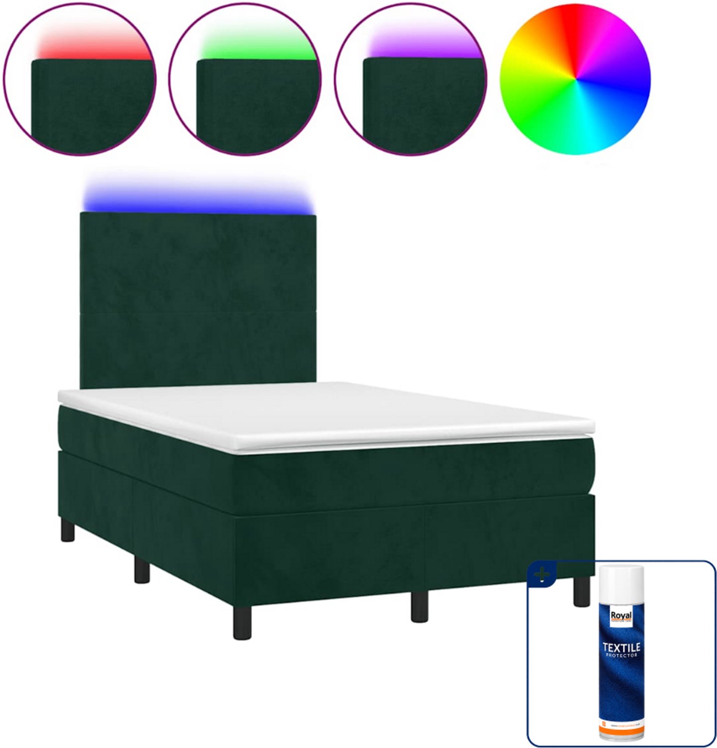 vidaXL boxspring met matras en LED - 120 x 190 cm - fluweel - donkergroen - Inclusief textielbeschermer 500 ml